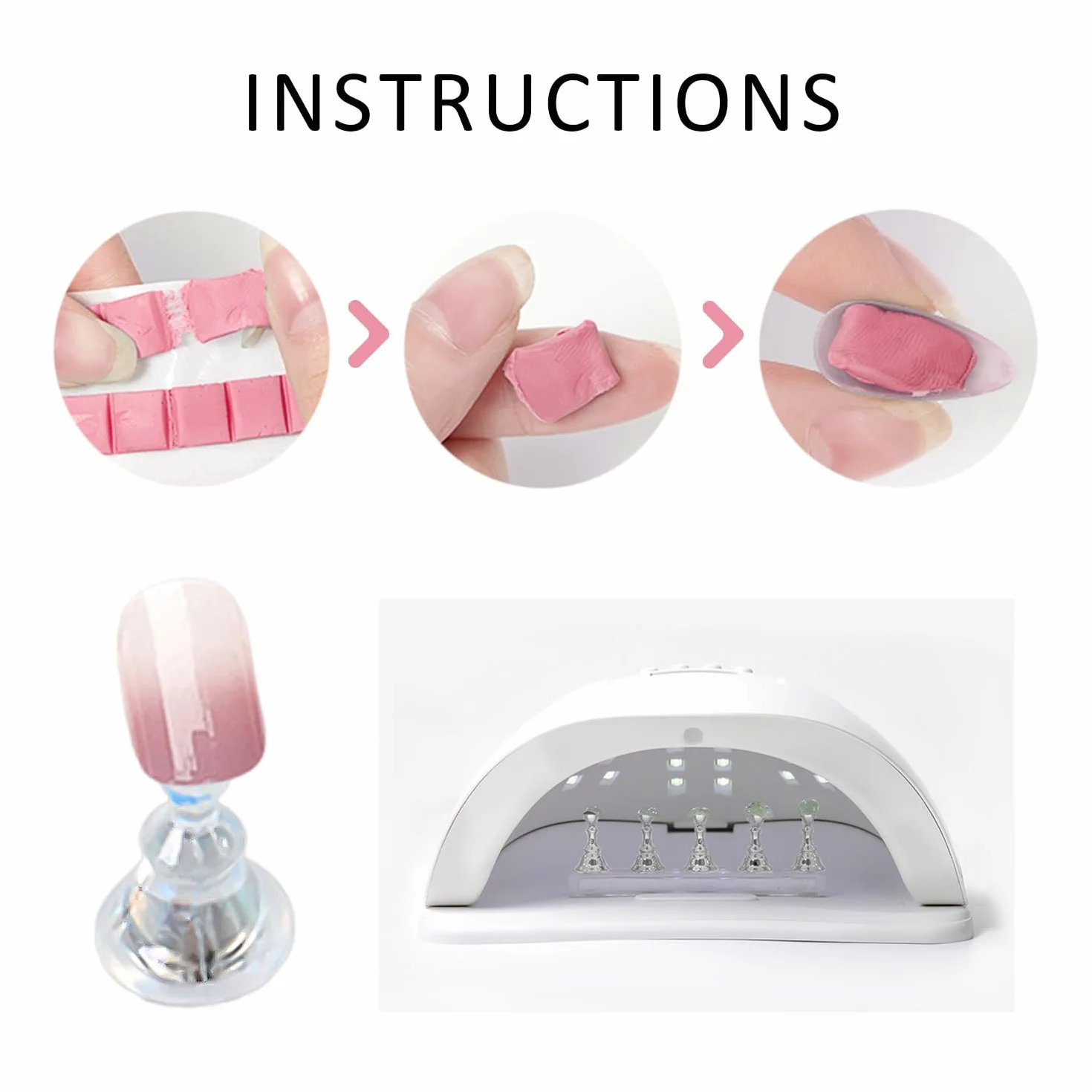 2 zestawy z 5 bazami do paznokci, 1 opakowanie gliny do manicure, 2 pilniki do paznokci, bazy do paznokci, uchwyty do manicure, bazy do ćwiczeń paznokci, zestaw narzędzi do paznokci