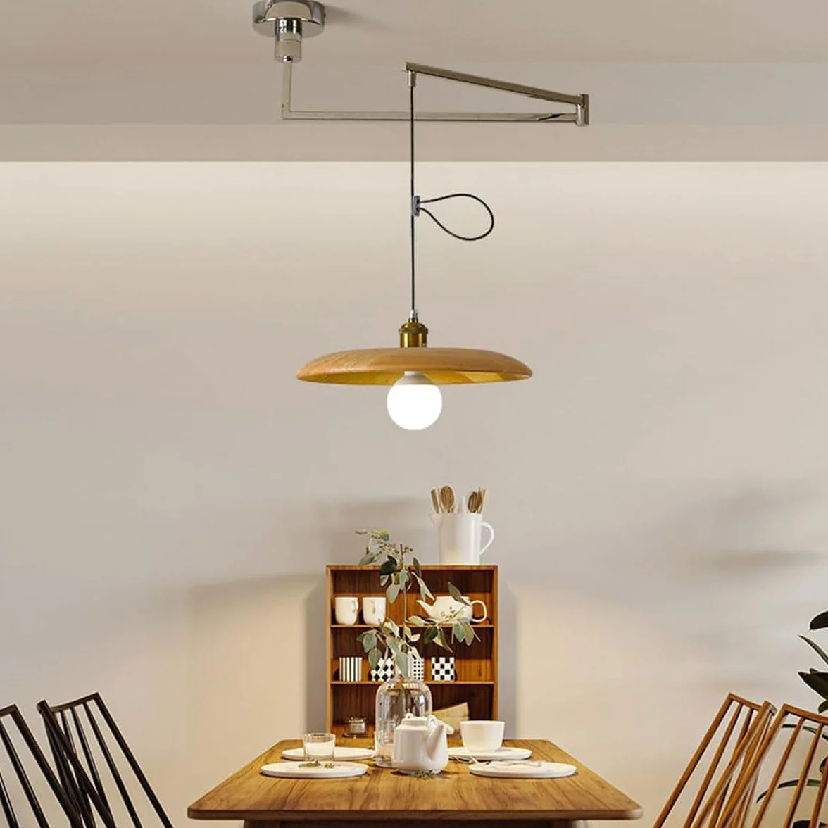 Nowoczesna regulowana drewniana lampa wisząca z połowy wieku - vintage przemysłowa lampa sufitowa z ramieniem obrotowym do jadalni kuchni wyspa restauracji żyrandol oświetlenie