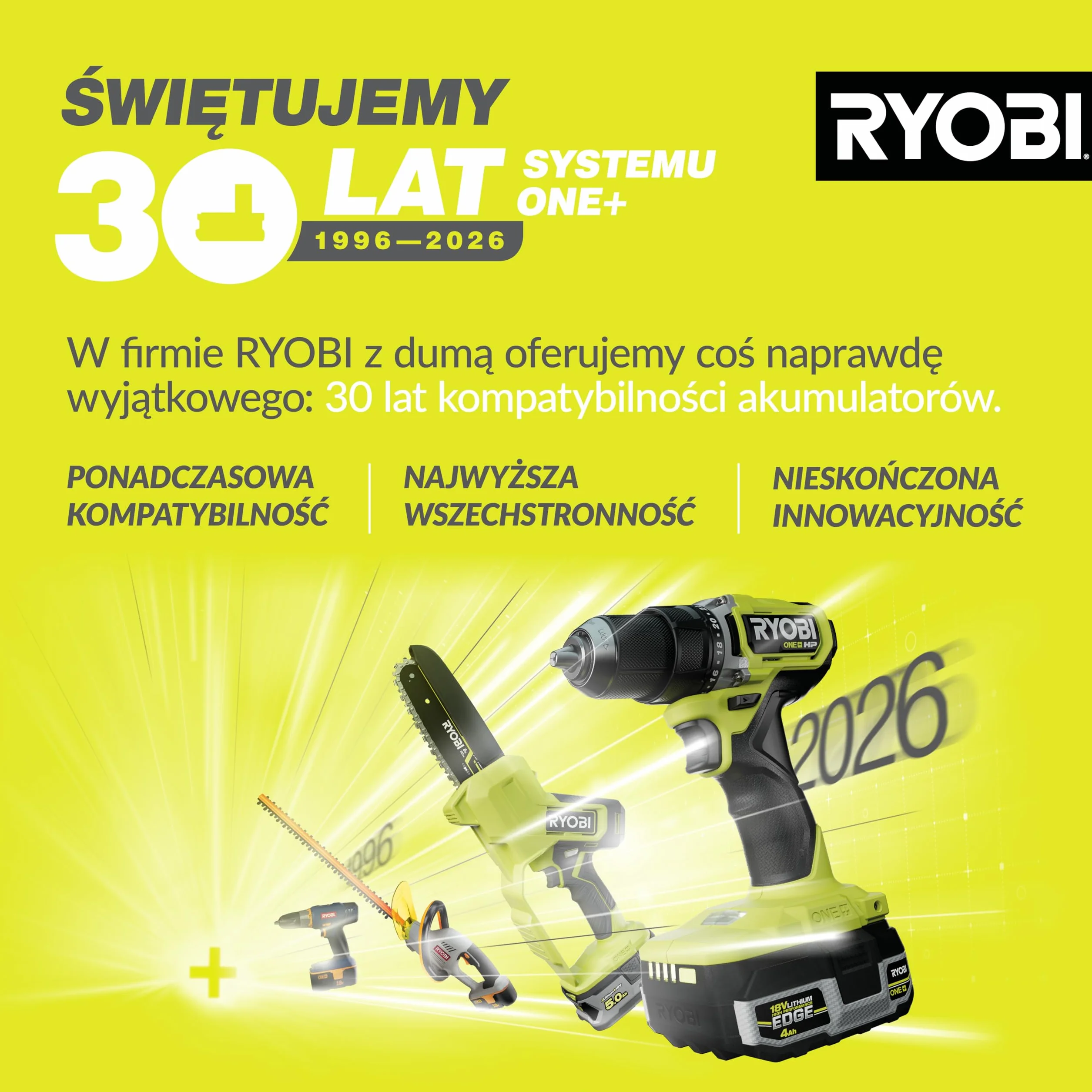 Ryobi Pilarka do Gałęzi 18 V OPP1820 Wysięgnik Długość Prowadnicy 20 cm Regulowana Długość Trzonka 3 m bez Akumulatora