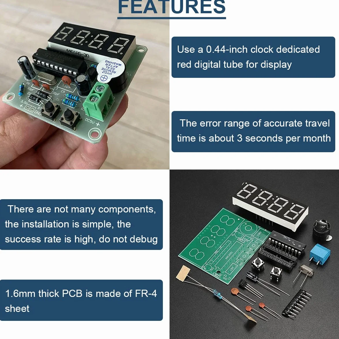 4 bity zegar cyfrowy DIY zestaw LED zegar elektroniczny produkcja PCB lutowanie płytka ćwiczeniowa do ćwiczeń programowych ćwiczeń spawalniczych, z kablem USB 2.0