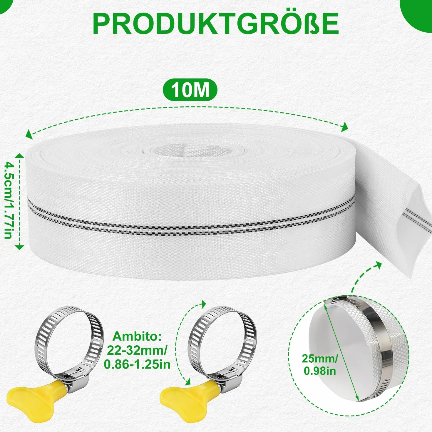 Wąż tkaninowy 1 cal 25mm 10m z 2 klipsami Przemysłowy zestaw do pomp