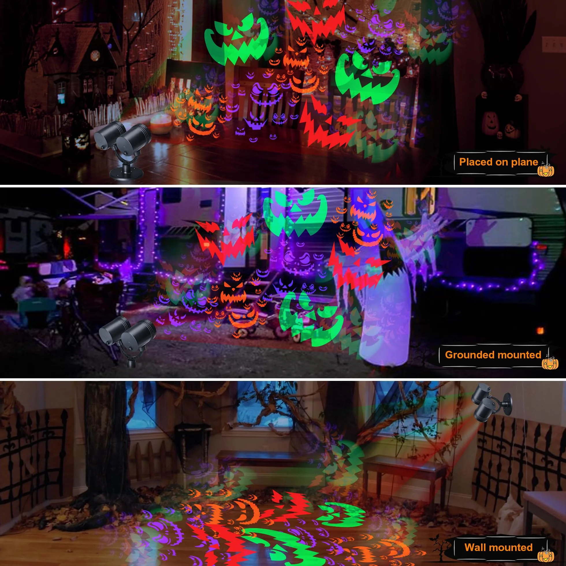 Moxled Dekoracja Halloween, Podwójna Głowica, Dynamiczny Projektor z Timerem, Wodoszczelny, Do Ogrodu, Na Okno, Ścianę, Podwórko, Imprezę