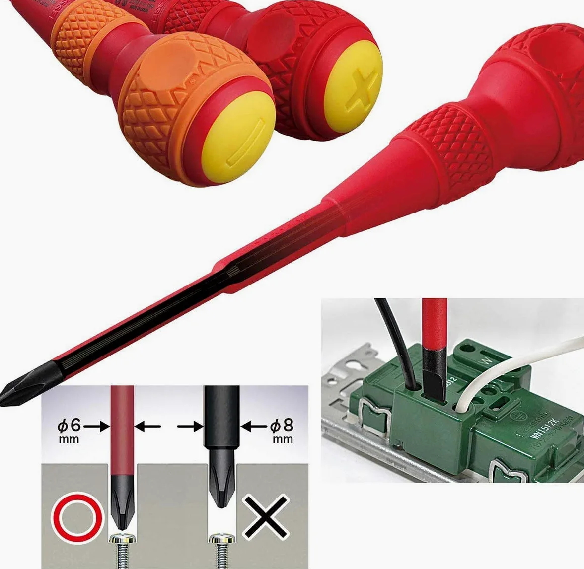VESSEL Śrubokręt BALL GRIP VDE (izolowany) krzyżak/płaski, zestaw 5 szt