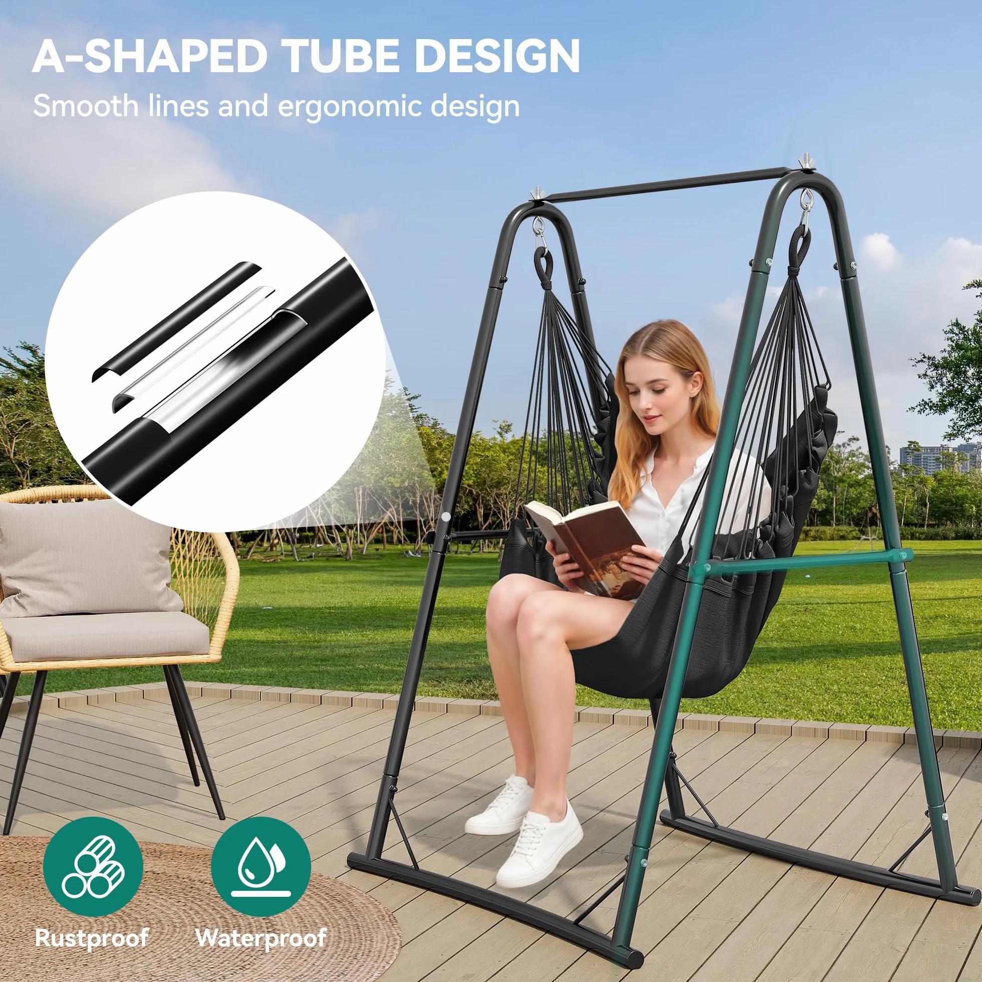 YITAHOME Hamak ze stojakiem 150 kg 85 x 92 x 153 cm stalowa rama z 2 haczykami i 2 poduszkami