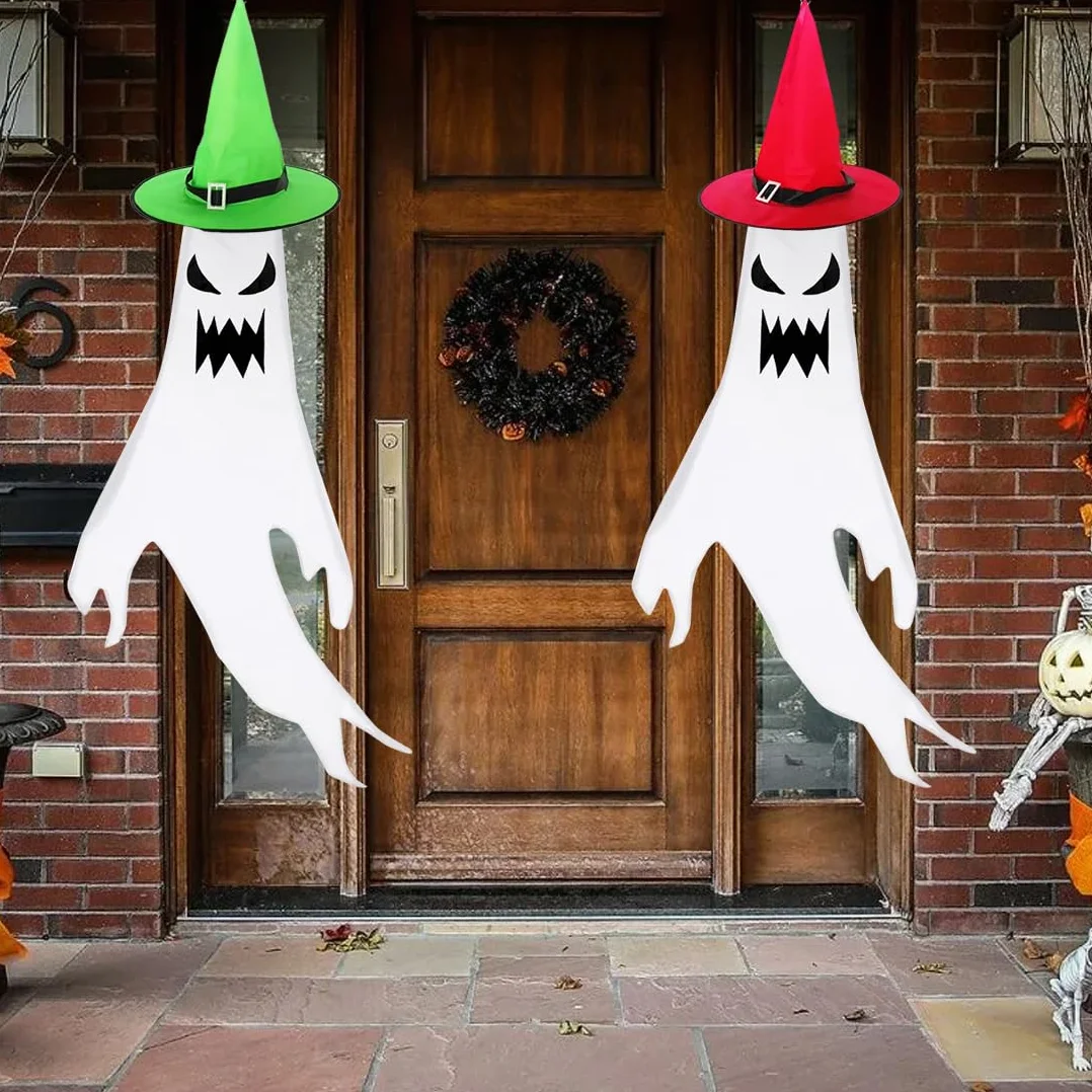 Dekoracje Halloween - Duch z Diodami LED, Wiszące Ozdoby na Zewnątrz, Impreza, Ogród, Patio, Trawnik (Czerwony+Zielony)