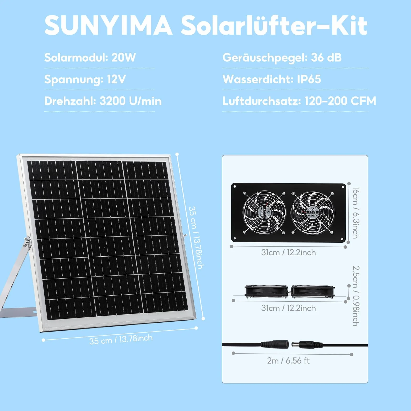 Wentylator solarny IP65 20W z panelem słonecznym 4 wentylatory DC do kurników szklarni