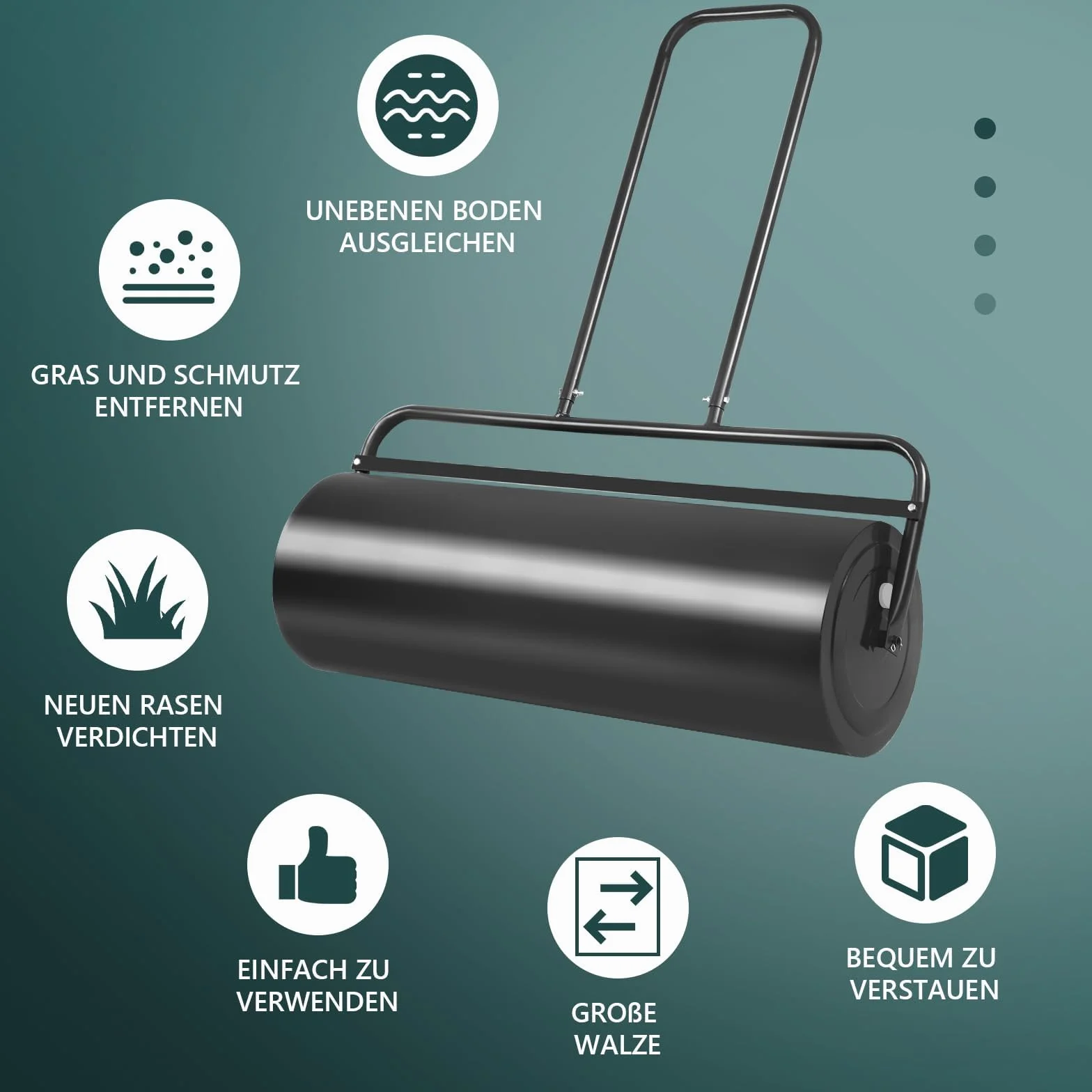 FANTASK Walec do trawnika 63 l, Ø 30 cm, do napełniania wodą/piaskiem, czarny