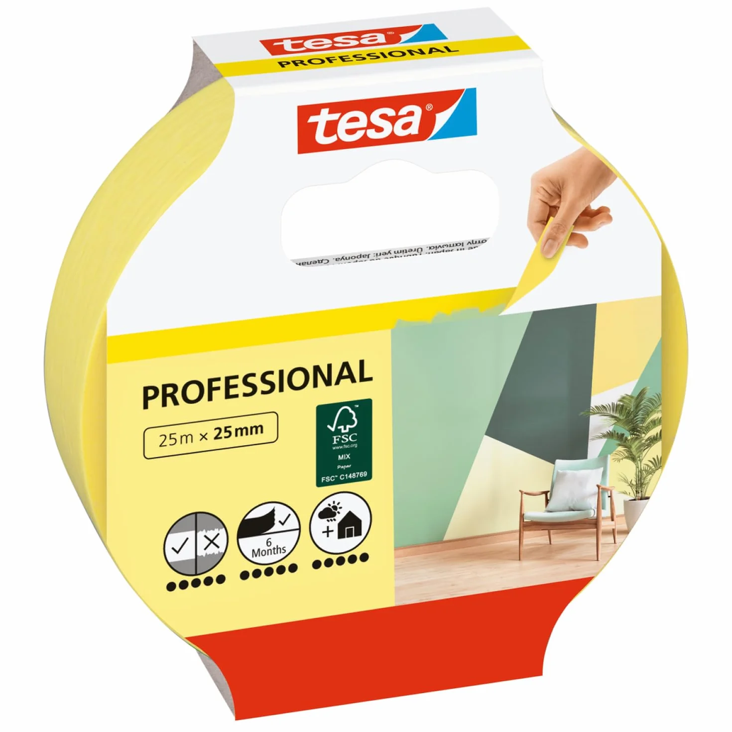 tesa Professional - malarska taśma maskująca z cienkiego papieru Washi do wyjątkowo precyzyjnego maskowania podczas malowania - do stosowania wewnątrz i na zewnątrz - 25m x 25mm