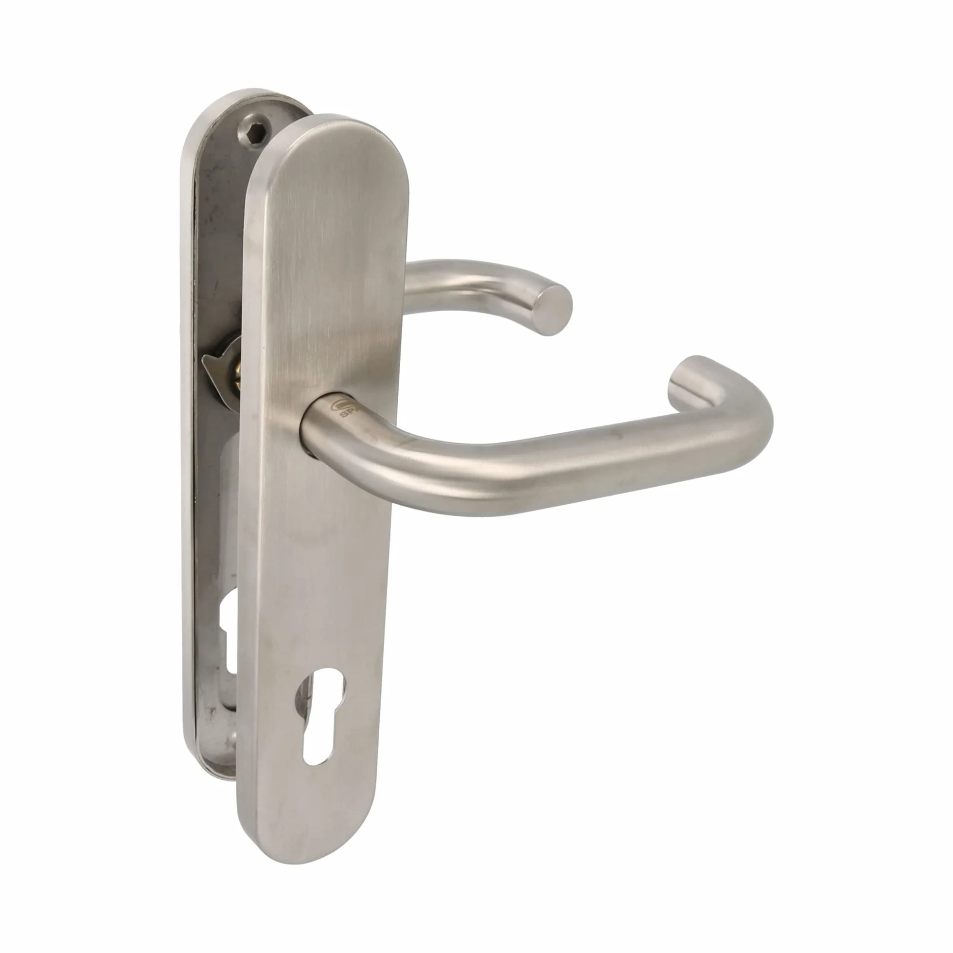 Amig - Zestaw klamek z płytą drzwiową | Mod. 3PXB85 | 139 x Ø19 mm | 8 mm kwadrat | Elegancki i prosty design | Stal nierdzewna 18/8 srebrny matowy