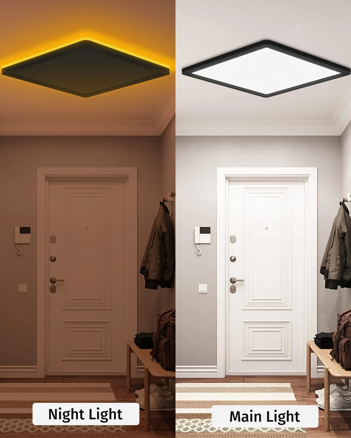 Bowfar Lampa sufitowa LED, 24W 2800 lm, z pilotem, ściemnialna, 3000K-6500K, 1800K lampka nocna bursztynowa, Lampa sufitowa do salonu, pokoju dziecięcego, korytarza, sypialni Ø29,5 x 2,5 cm, czarny