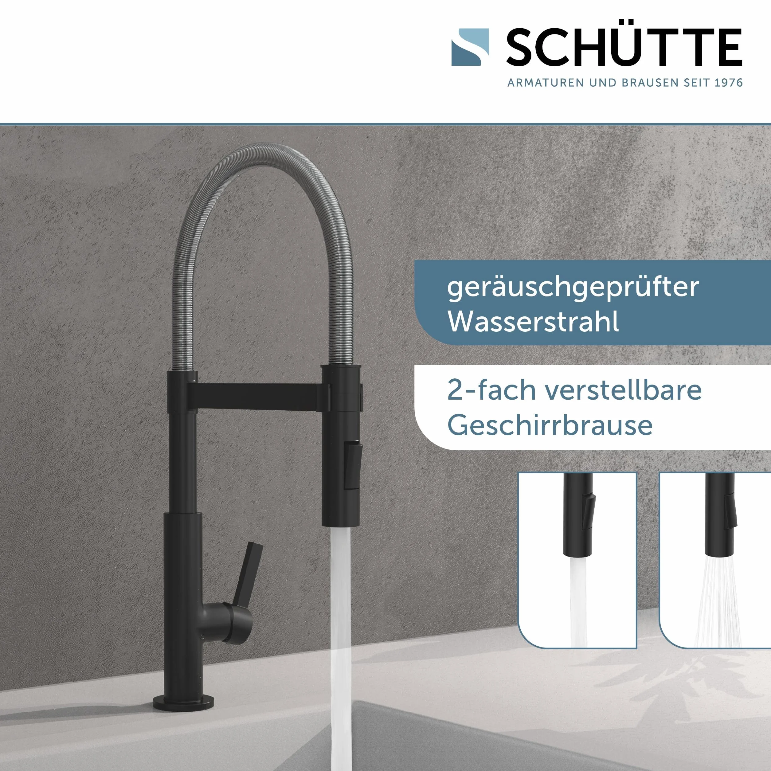 Schütte 79146 Miami Armatura Kuchenna 360°, Bateria Jednouchwytowa z Wysuwaną, Magnetyczną Słuchawką do Naczyń, Bateria Mieszakowa do Zlewozmywaka, Kran Kuchenny, Kolor Czarny