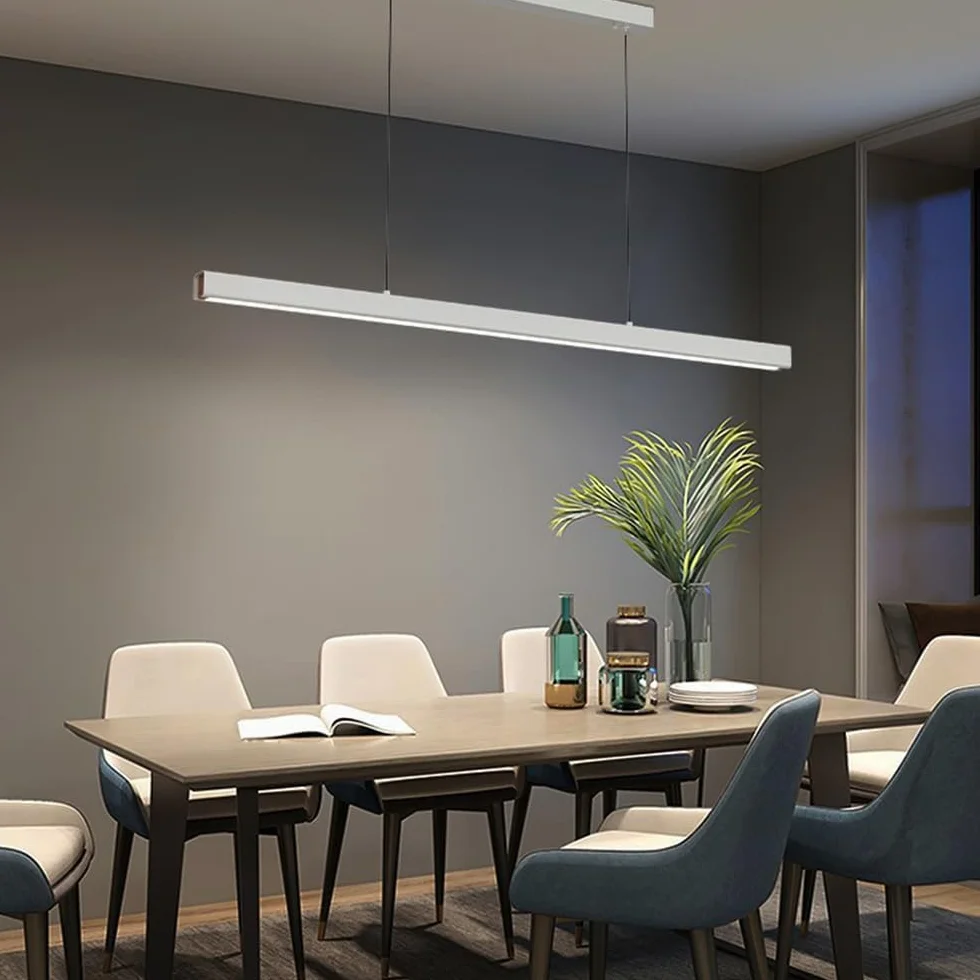 Nowoczesna minimalistyczna liniowa lampa wisząca LED, możliwość przyciemniania, 3000k-6000k, z pilotem, do jadalni, kuchni, na wyspę, do wejścia, garażu, stołu bilardowego (ciemna, 80 cm)