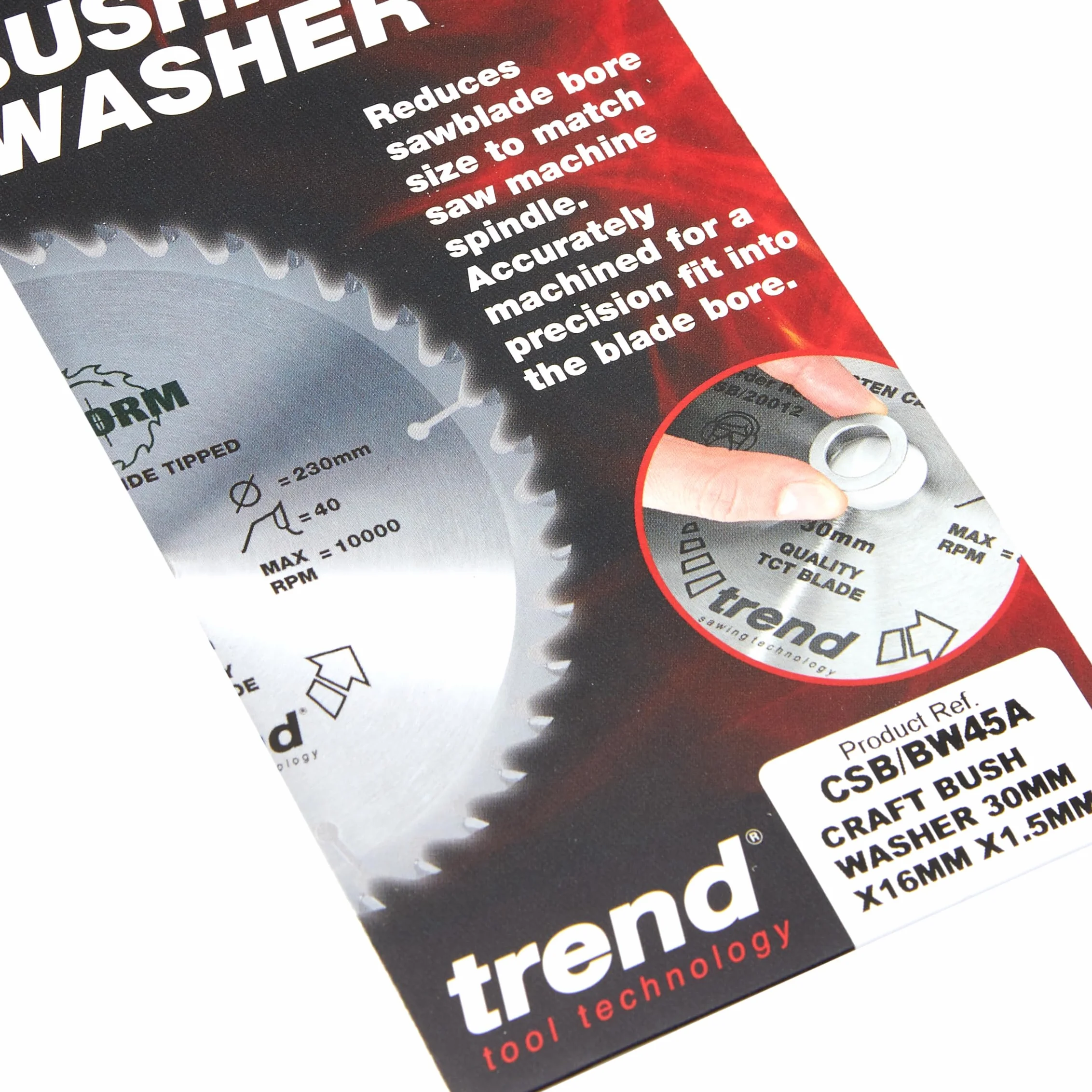 Trend CraftPro tuleja redukcyjna, 30 mm do 16 mm, do tarcz pił 190-235 mm, grubość 1,5 mm, srebrny, CSB/BW45A