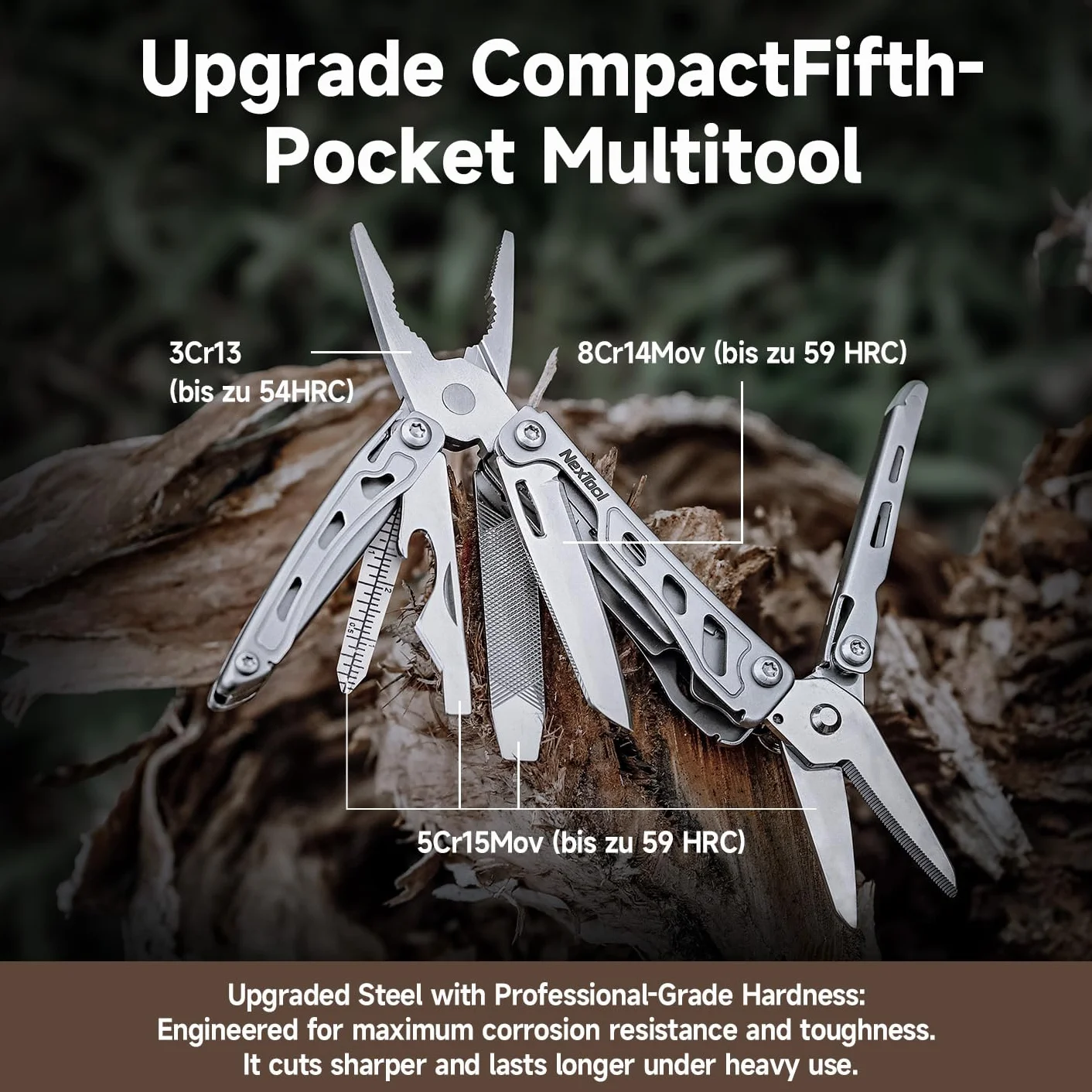 NexTool Multitool, F12 Mini Flagship narzędzie wielofunkcyjne 13 w 1, narzędzie wielofunkcyjne do breloczków z nożyczkami ząbkowanymi, pilnikiem, blokadą bezpieczeństwa, ulepszenie stali 80CrMoV14 do