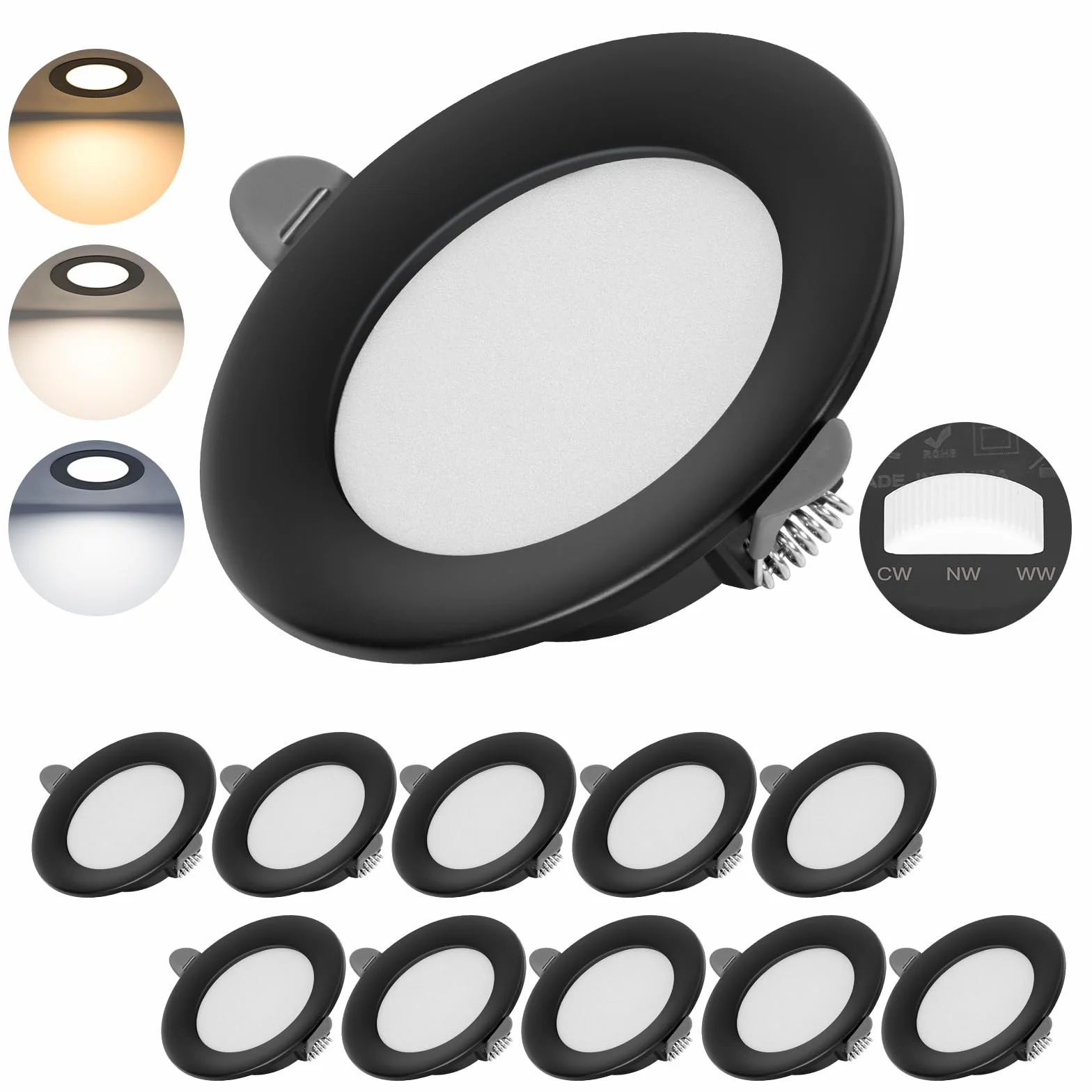 reflektor LED wpuszczany Extra Flat 7W 700LM, odpowiednik żarówki 70W, reflektor sufitowy 2700K 4500K 6000K, regulowany, reflektor łazienkowy IP44, zestaw 10 szt., okrągły ultra cienki