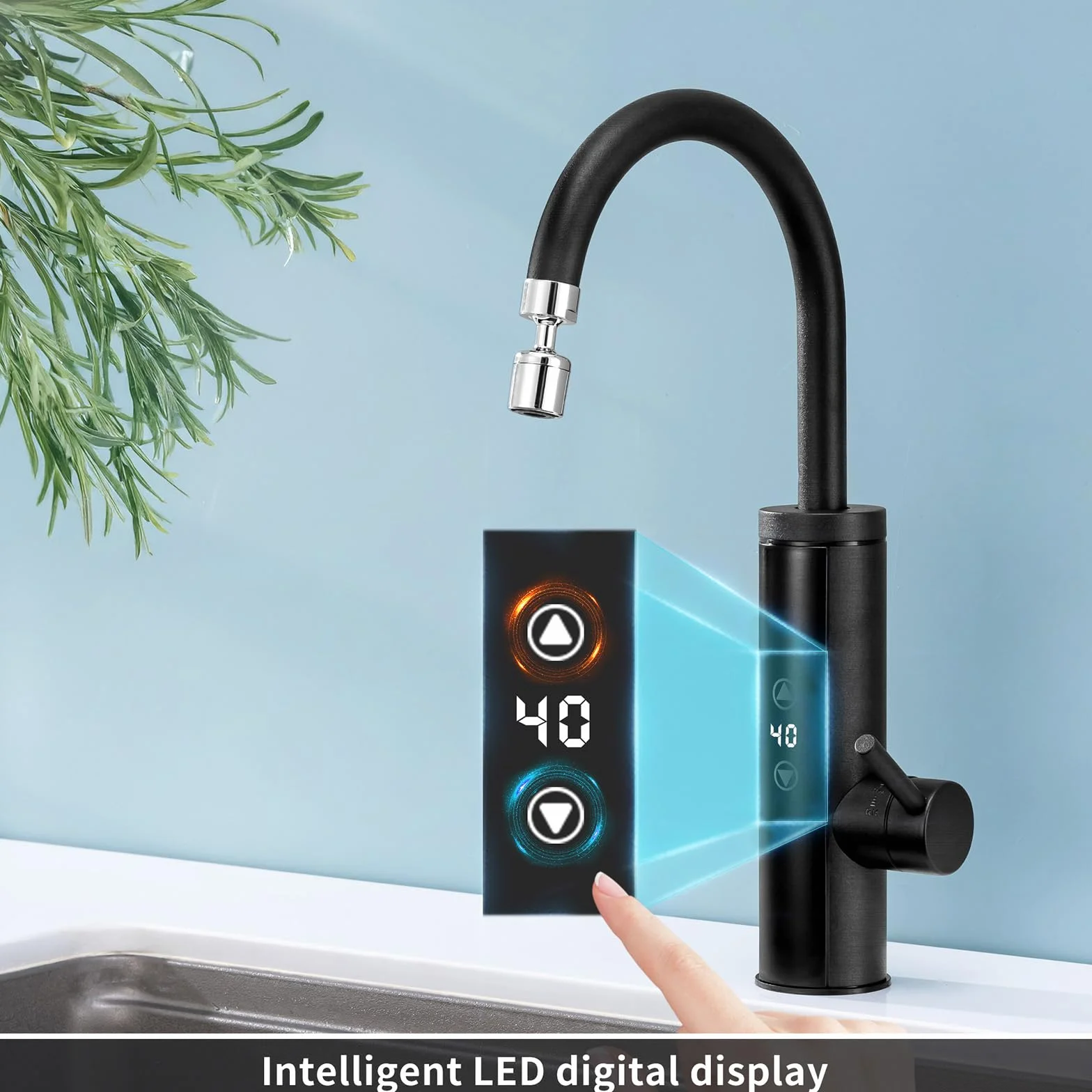 HOMELODY Elektryczny kran z podgrzewaczem wody 230V, 3400W kran kuchenny z dotykowym regulatorem temperatury, anty-sprysk stal nierdzewna armatura kuchenna, podgrzewacz wody do kuchni, ogród i camping