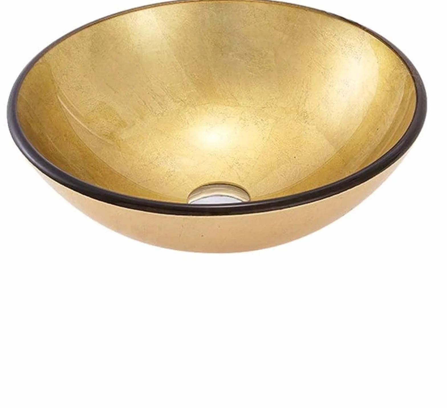 Umywalka Łazienkowa Ceramiczna, Umywalka Łazienkowa Nablatowa, Umywalka Okrągła 420 Mm, Szkło Złote, Umywalka Nablatowa,B