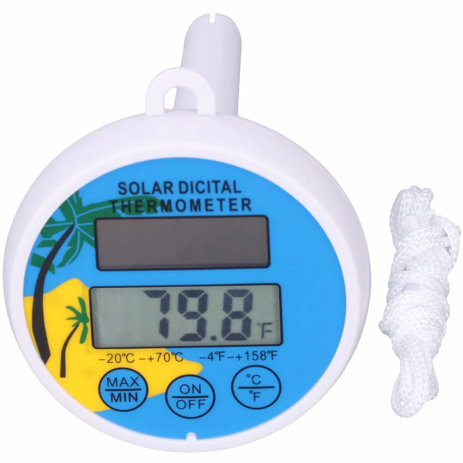 Cyfrowy Termometr Basenowy i Spa Słoneczny Wyświetlacz Min Max Temperatury Wody LCD