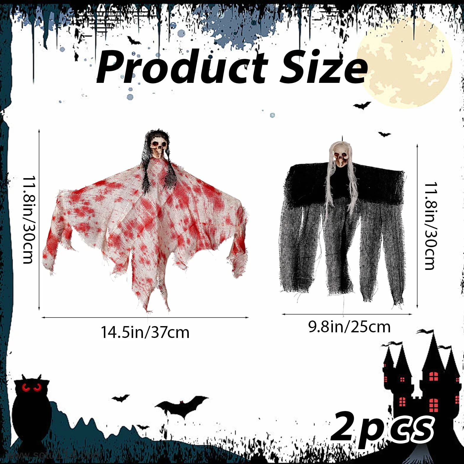 Wiszące dekoracje na Halloween, duch, latający duch do dekoracji nawiedzonego domu, do wewnątrz, na zewnątrz, podwórko, ogród, dekoracje imprezowe na Halloween, 2 szt