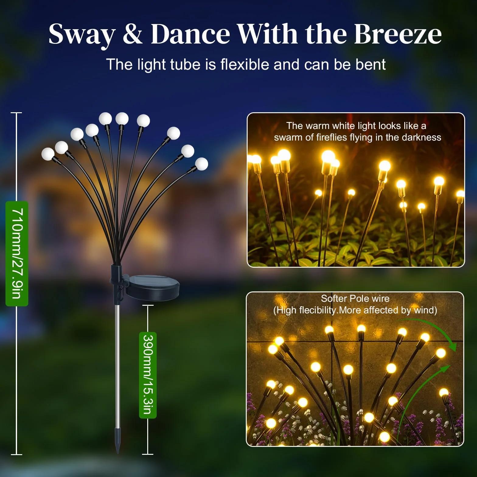 Solarne lampy ogrodowe, 10 diod LED, wodoszczelność IP65, kołyszące się, dekoracyjne na ścieżkę
