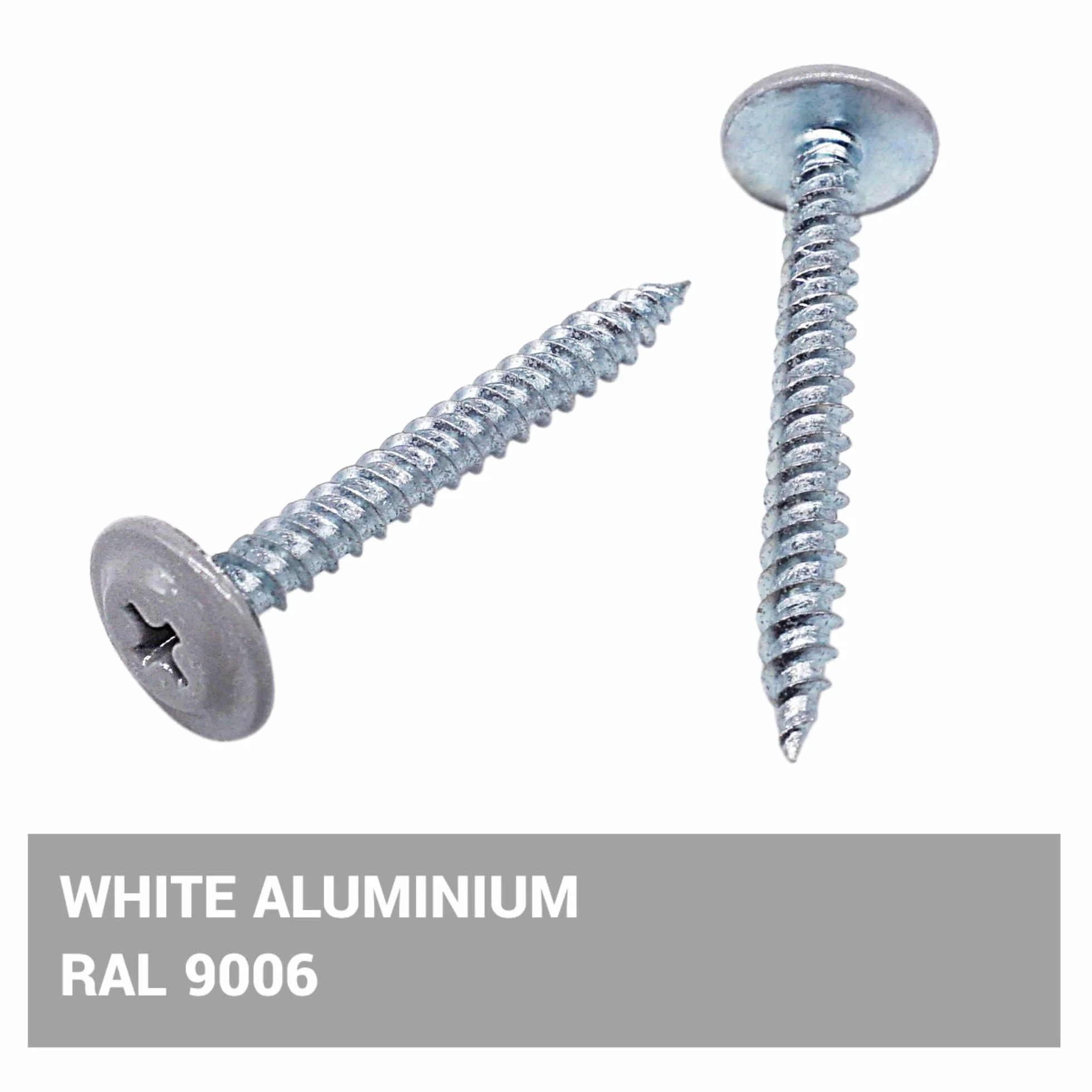 SKIR'CO (50 szt.) Malowane wkręty samogwintujące do drewna 4,2 x 38 mm, wkręt metalowy, łeb kratownicowy o zmodyfikowanym PH (białe aluminium 9006)