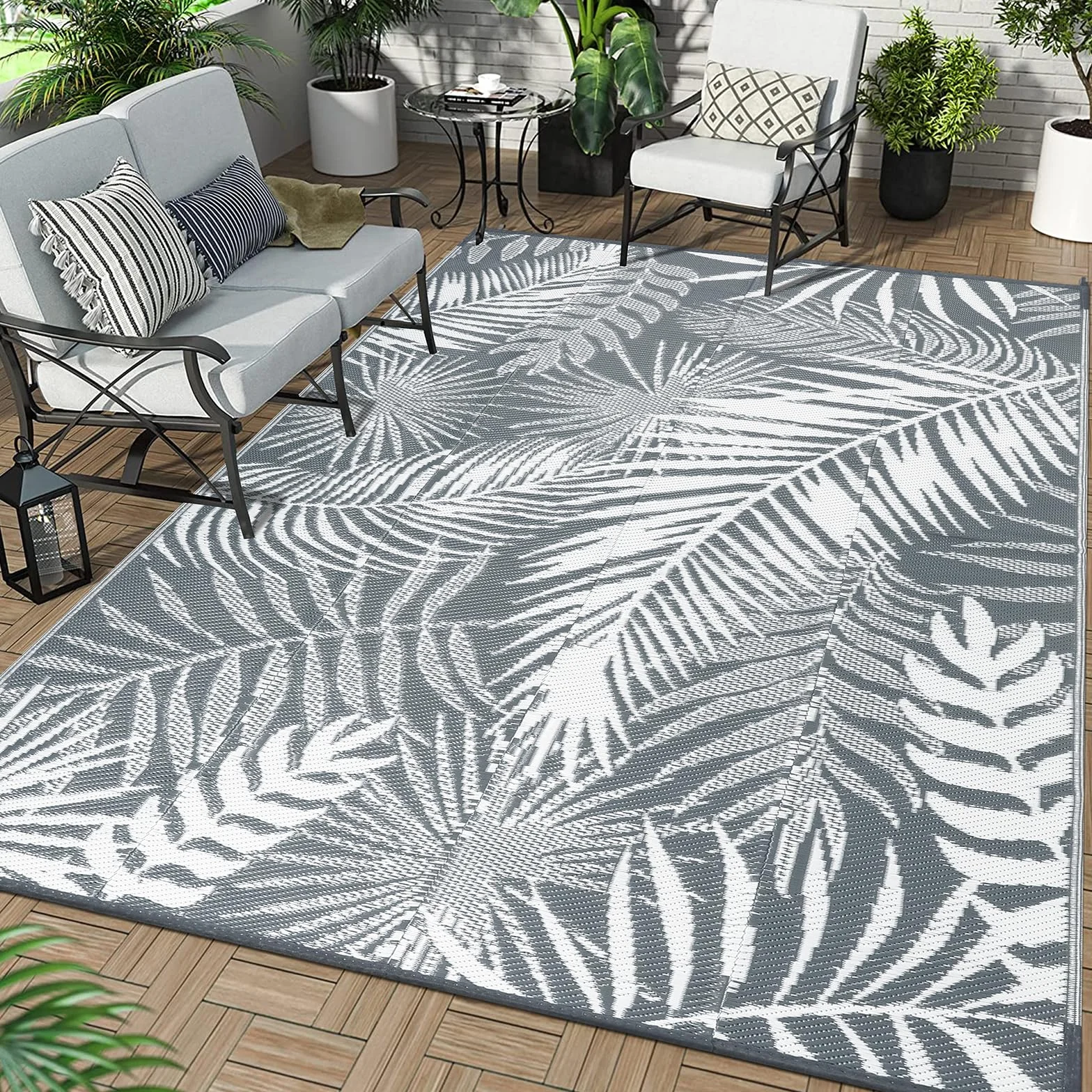 Enyhom Duży dywan do ogrodu, wodoodporny, 240 x 300 cm, dwustronny, plastikowy, słomkowy, przenośny, składany, piknikowy, dla kampera, patio, podwórka, tarasu, kempinga