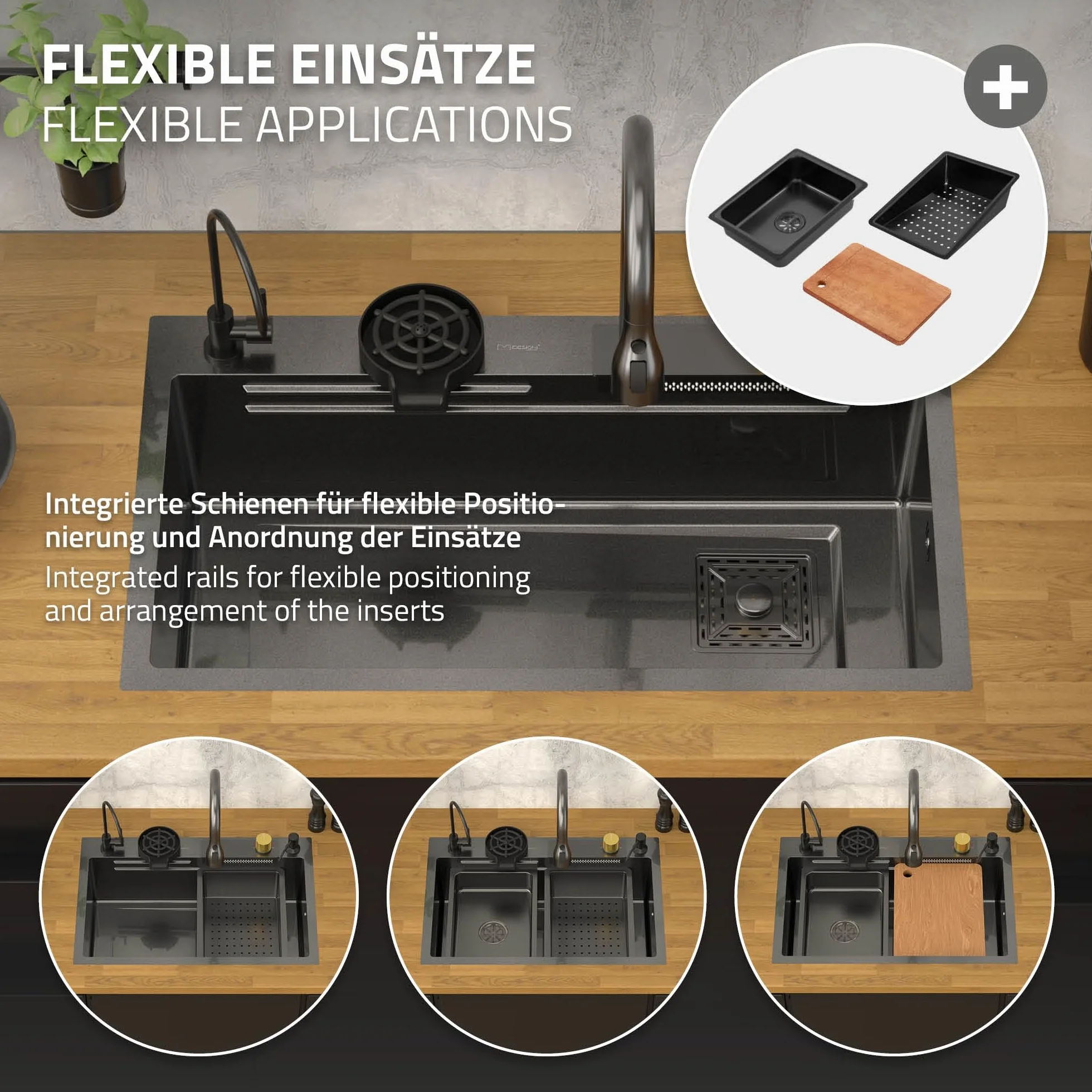 ML-Design Zlewozmywak antracytowy ze stali nierdzewnej 80x46 cm, prostokatny model kuchenny z bateria, podblatowa umywalka z syfonem