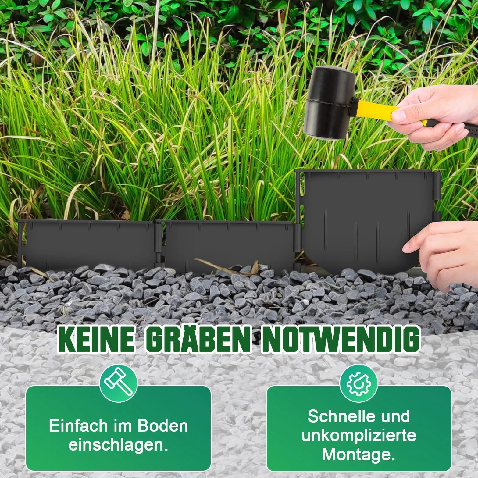 Plastikowe obrzeże trawnika 13 cm z recyklingu, stabilne, niewidoczne