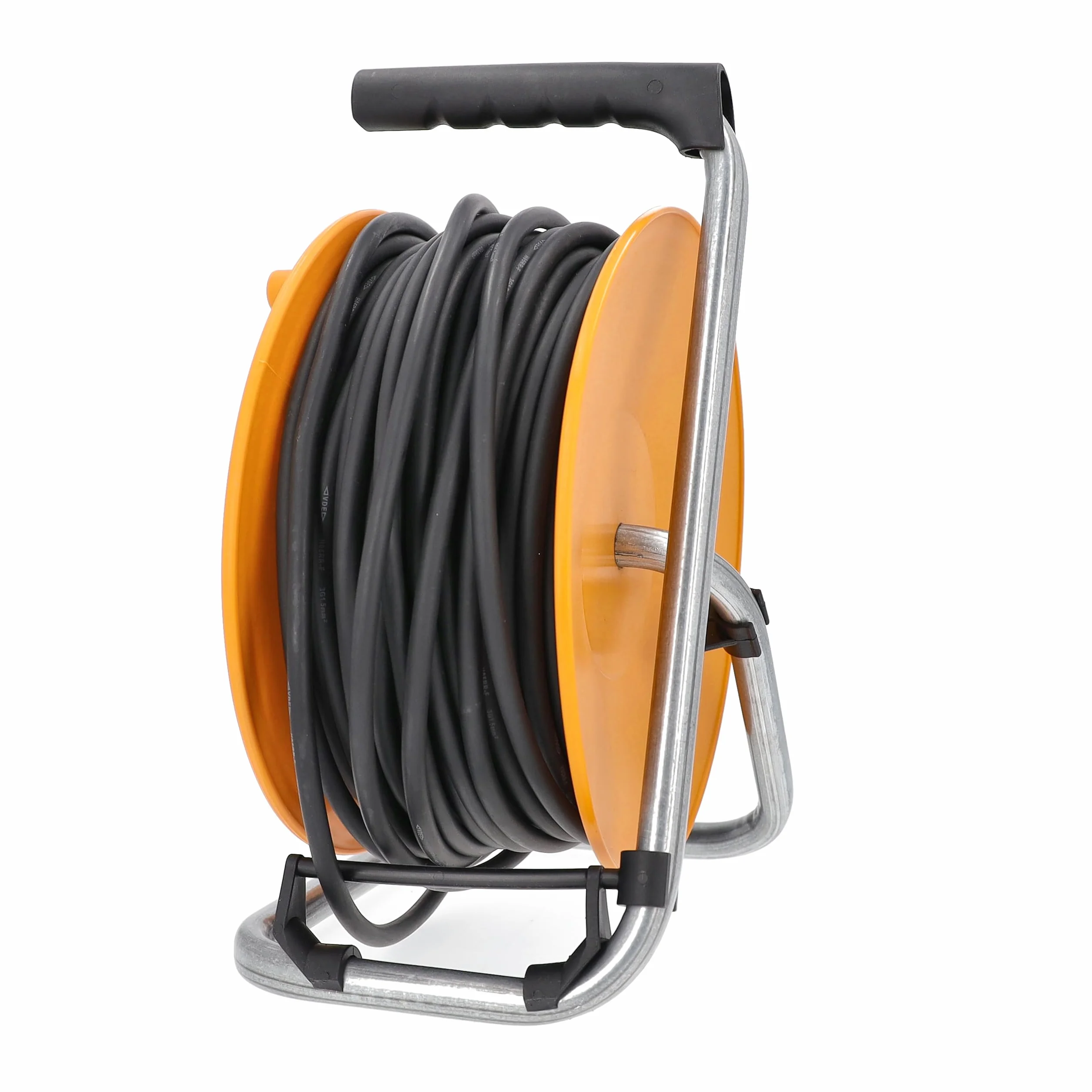 as - Schwabe zwijacz kabla 50 m, kabel przedłużający, 3 gniazda wpuszczane BF 230V/16A z pokrywą na zawiasach i wtyczką ochronną, zwijacz kabla, IP44, pomarańczowy, 811483