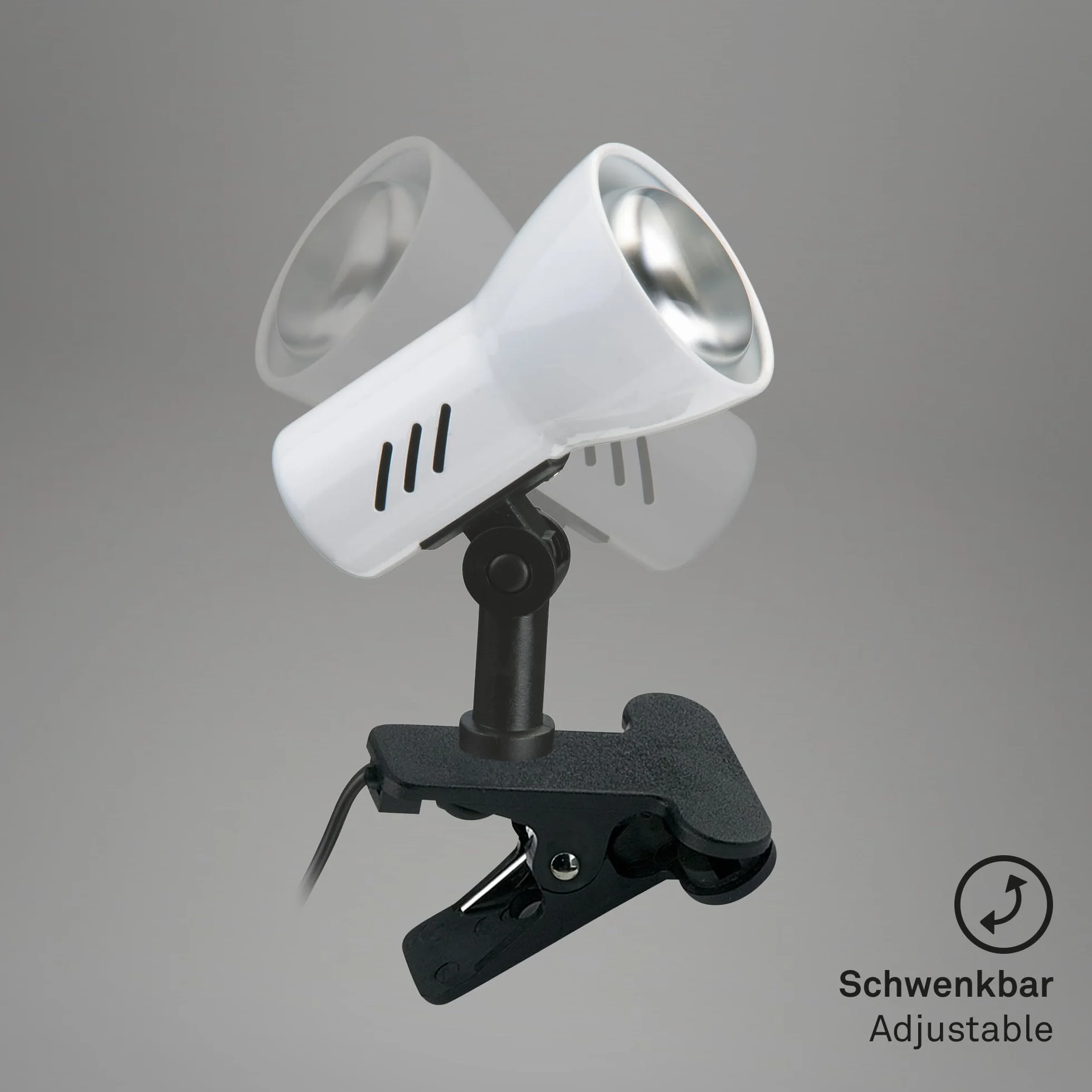 BRILONER - Lampka nocna, lampa biurkowa, lampa stołowa, lampa do czytania, klips do książek, lampa zaciskowa, obrotowa, włącznik na sznurek, biała