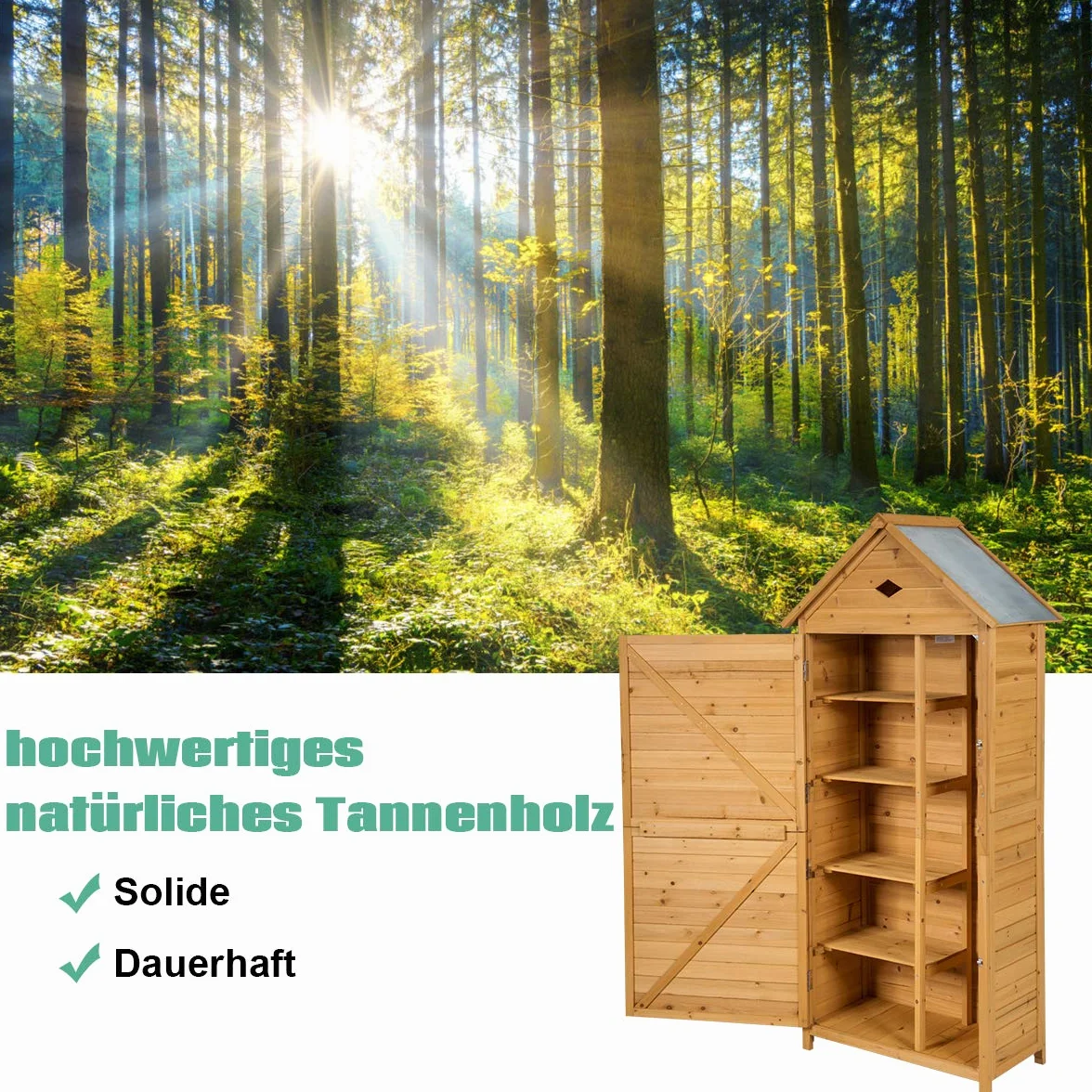 COSTWAY Szafka ogrodowa z drewna odporna na warunki atmosferyczne z 4 półkami 80 x 45 x 177 cm