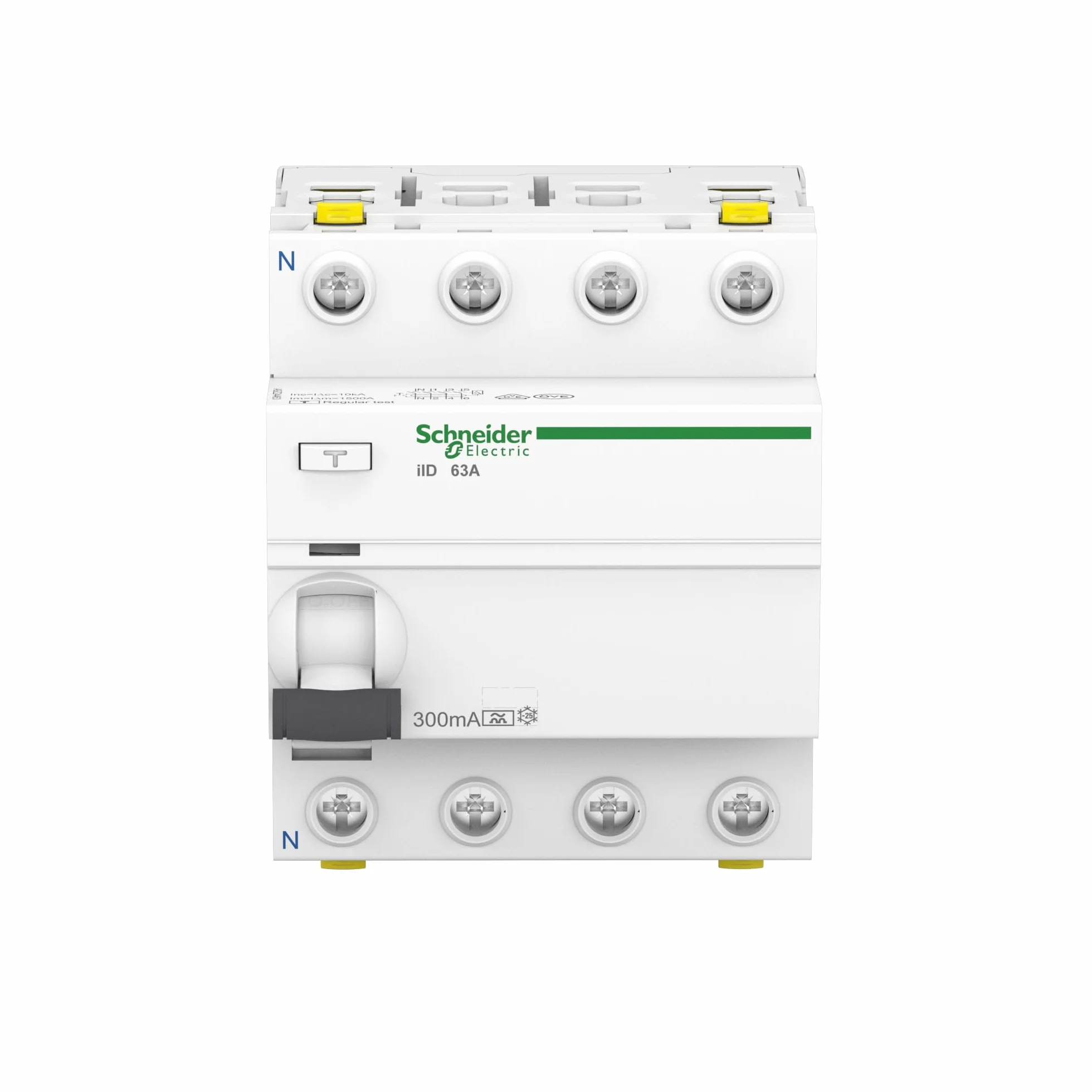 Schneider Electric Wyłącznik ochronny FI Acti9 iID, 4-biegunowy, 63 A, 300 mA, typ A, numer artykułu A9Z24463