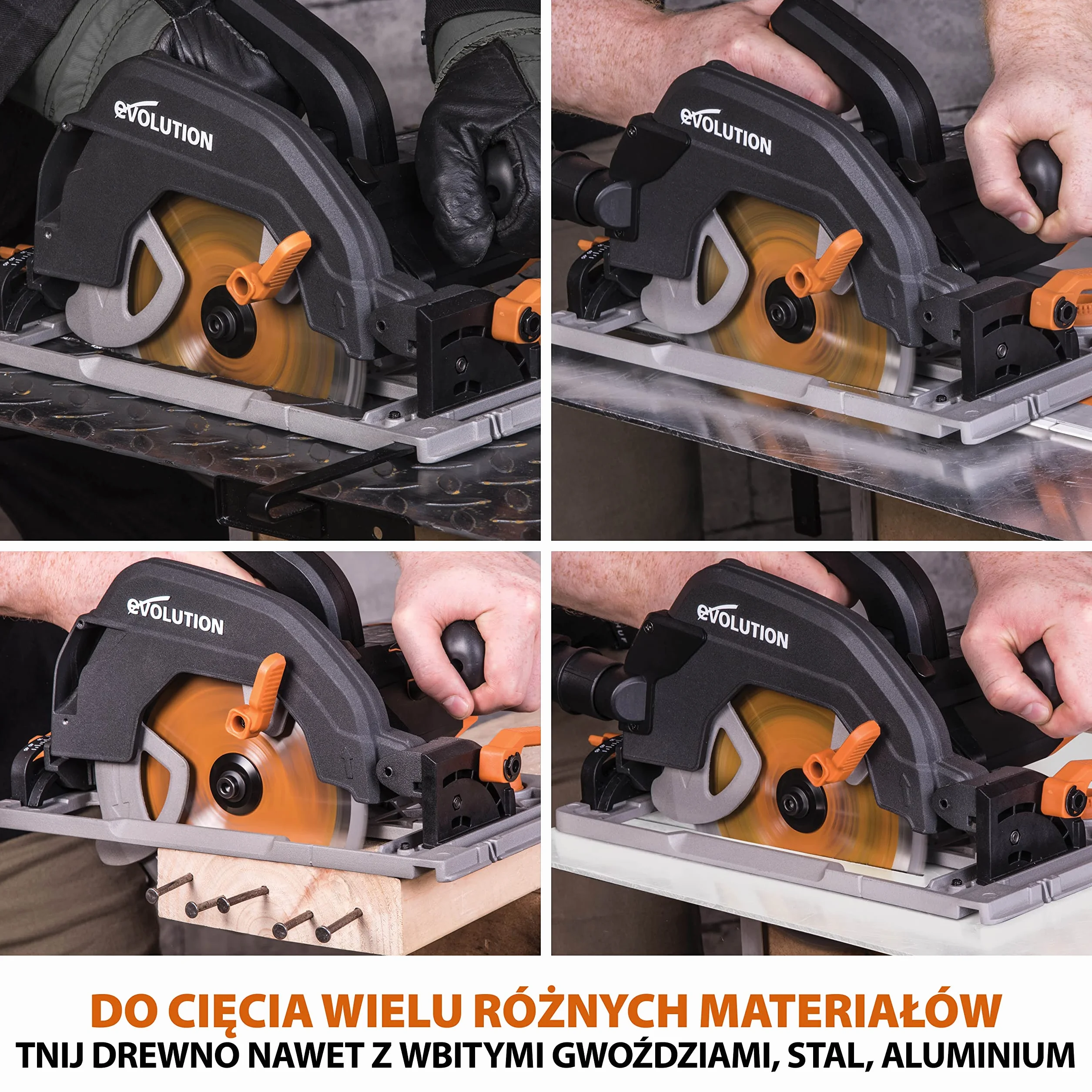 Evolution Power Tools R185CCSX Piła tarczowa i prowadnica do różnych materiałów, tnie drewno, drewno z gwoździami metal stal aluminium plastik, opcja odchylenia, w zestawie prowadnica 1020 mm, 185 mm