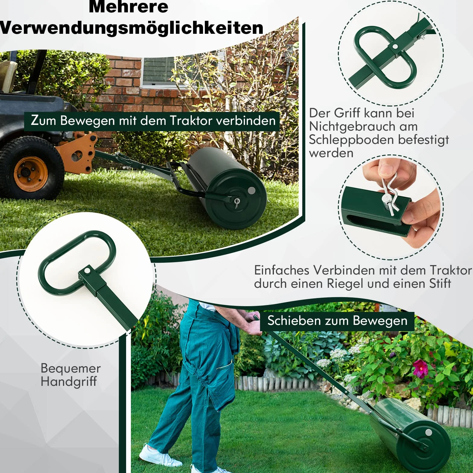 FANTASK Walec do trawy metalowy 30 cm z uchwytem 63 l napełniany wodą i piaskiem