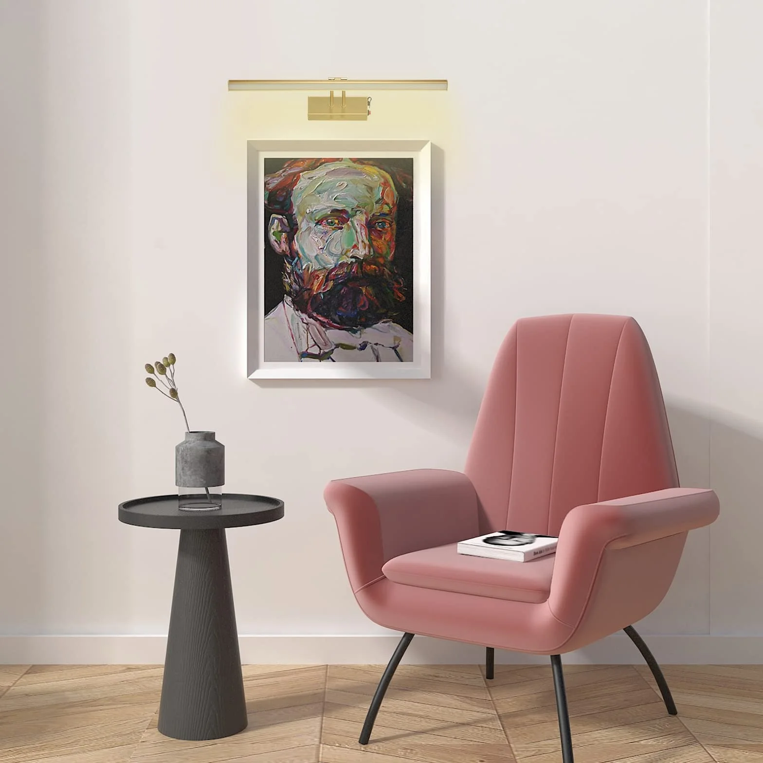 Lampa ścienna LED, 17" całe metalowe oświetlenie wielokrotnego ładowania, bezprzewodowa lampa LED do rzutek, malowane lustro, rama, dzieło sztuki, lustro, 5500 k, 220 lm, złota