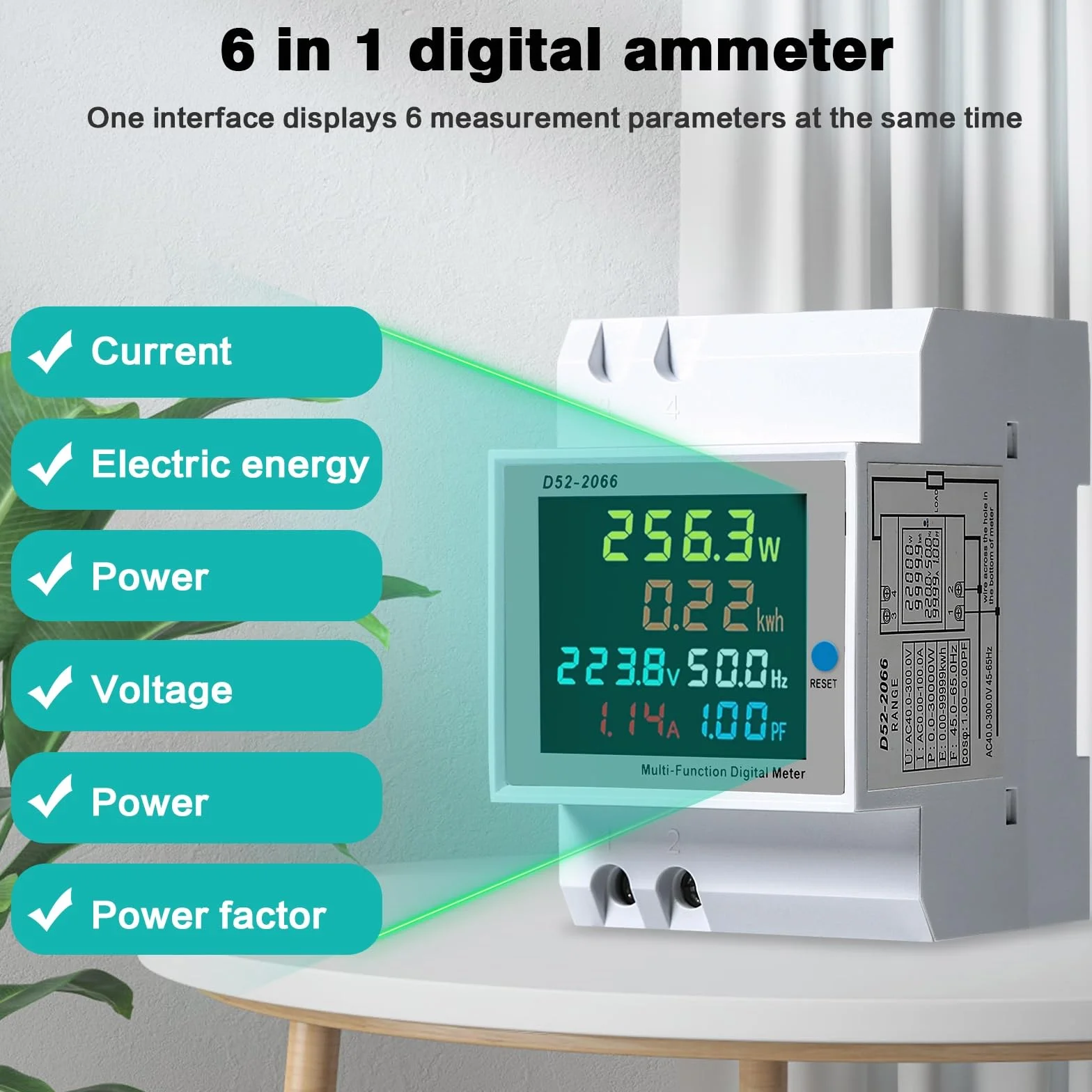 Jadeshay Licznik energii AC 40-300 V, 100 A, cyfrowy, wielofunkcyjny, woltomierz, do pomiaru zużycia prądu, napięcia, prądu, współczynnika częstotliwości