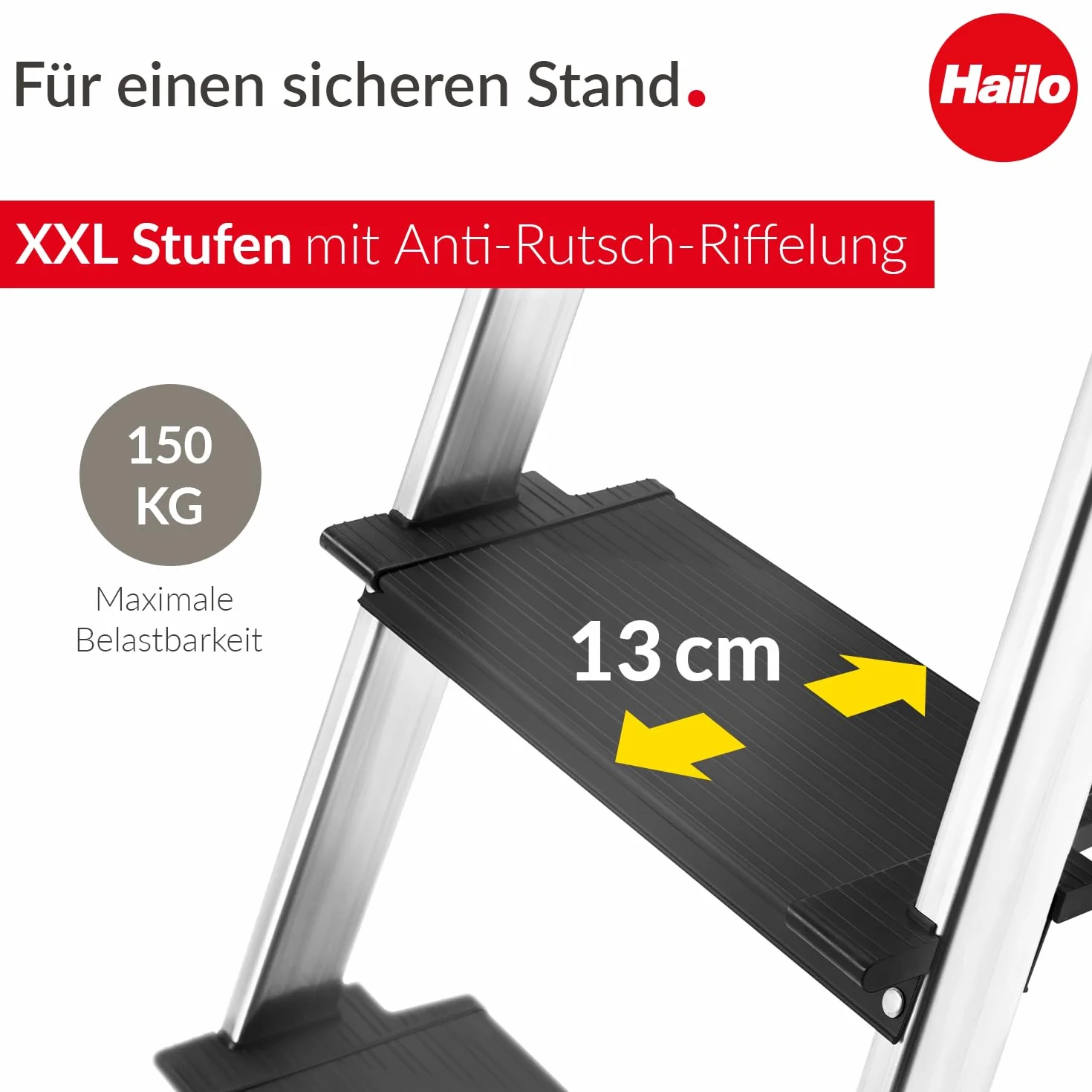 Hailo L100 Topline drabina bezpieczeństwa aluminiowa 4 stopnie czarna Made in Germany