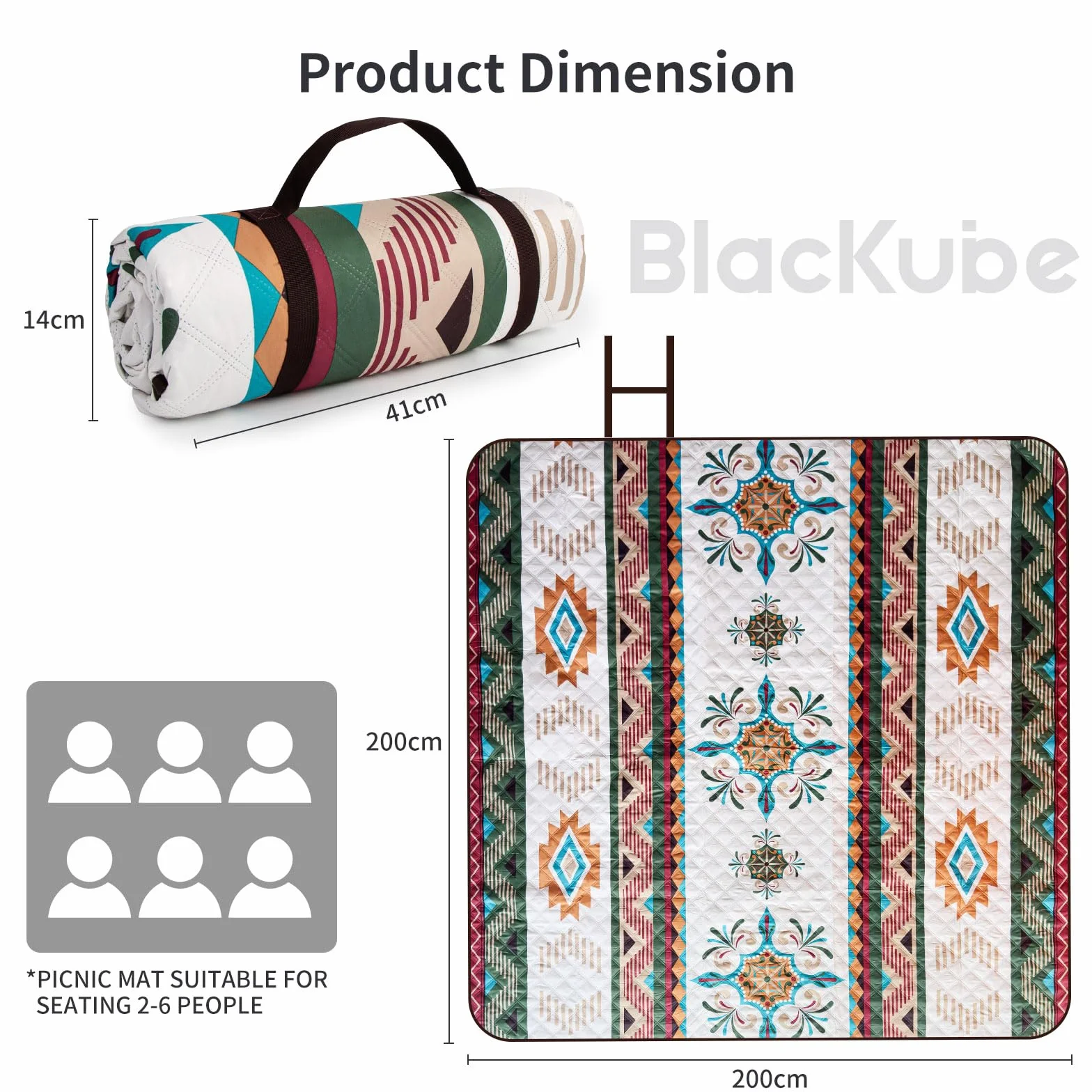 Blackube Koc piknikowy wodoszczelny 200 x 200 cm mata plażowa izolowany na plażę piknik kemping