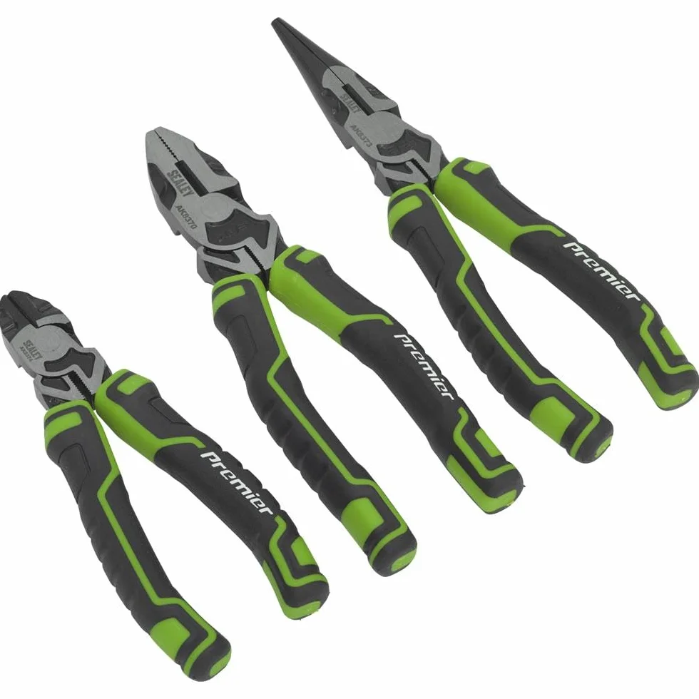 Sealey AK8376HV zielony 3-częściowy zestaw szczypiec o wysokiej dźwigni Hi-Vis