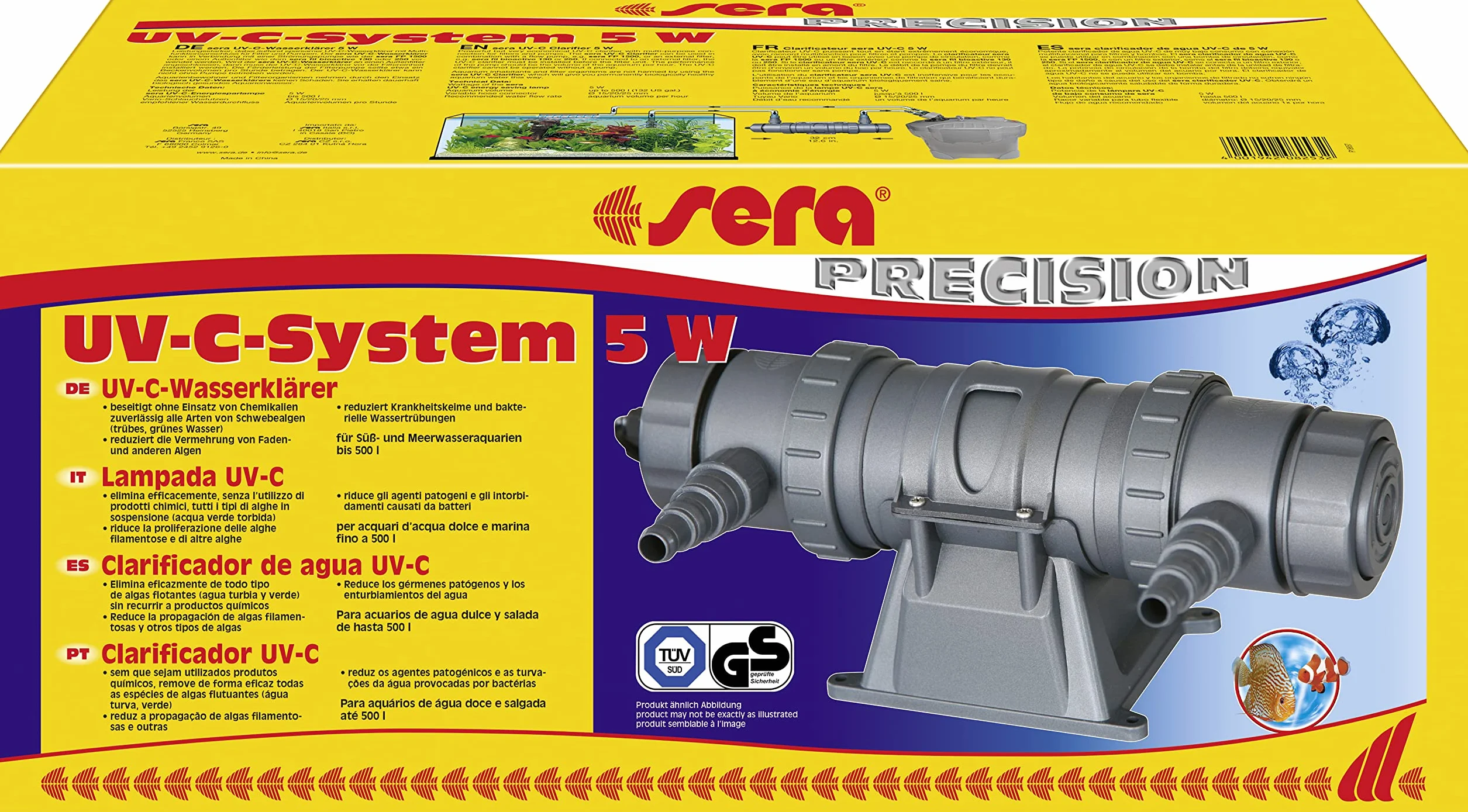 sera 08253 system UV-C, 5 W, wydajna oczyszczacz wody UV-C, do akwarium przeciwko glonom i czynnikom chorobotwórczym – całkowicie bez dodatków chemicznych – UVC lub ZW. UV-C