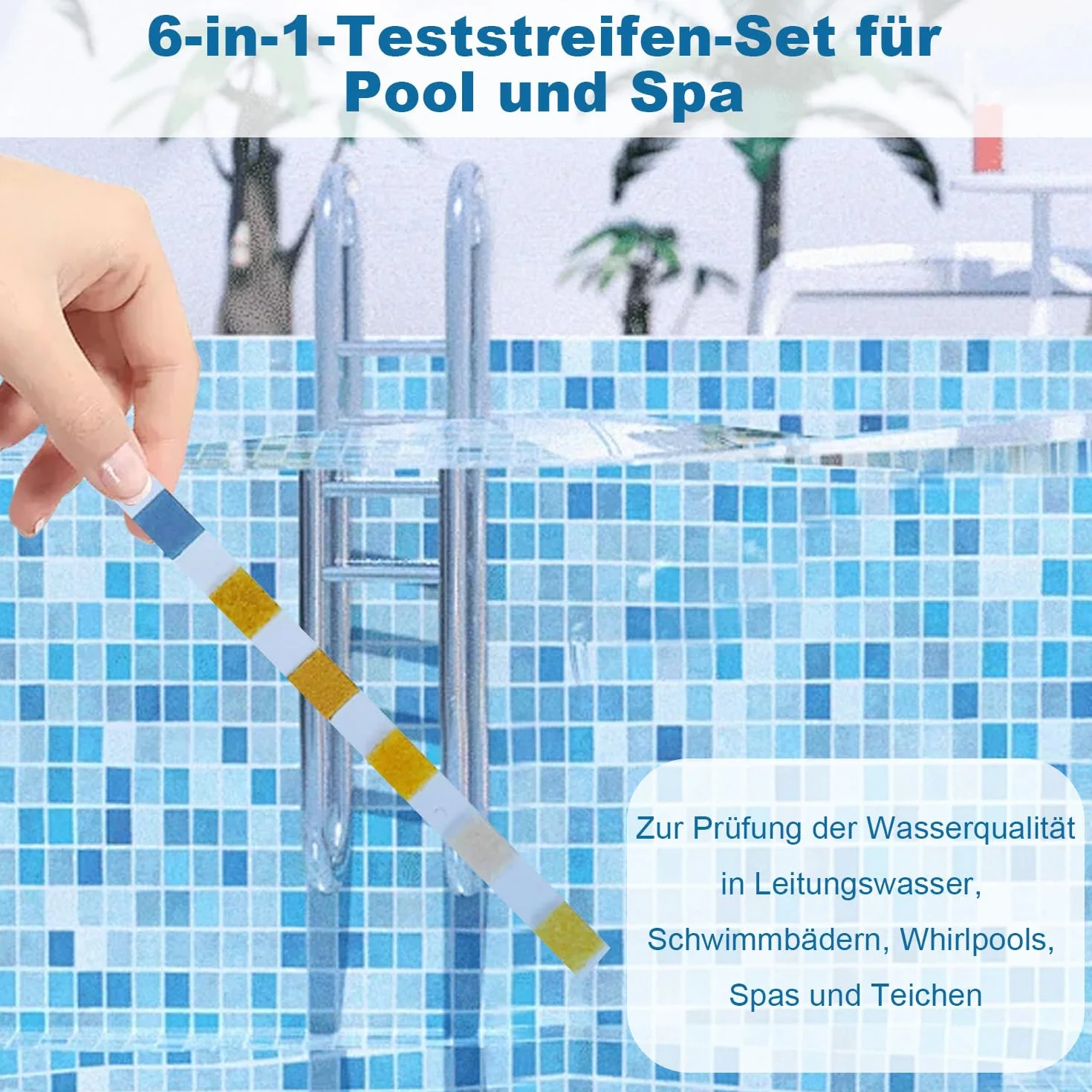 Onperpoe 100 sztuk 6 w 1, paski testowe pH i chloru, cyfrowe paski testowe wartości pH, tester wody, do akwarium, pomiar twardości wody, do testowania basenu, testowania kwasu cyjanurowego