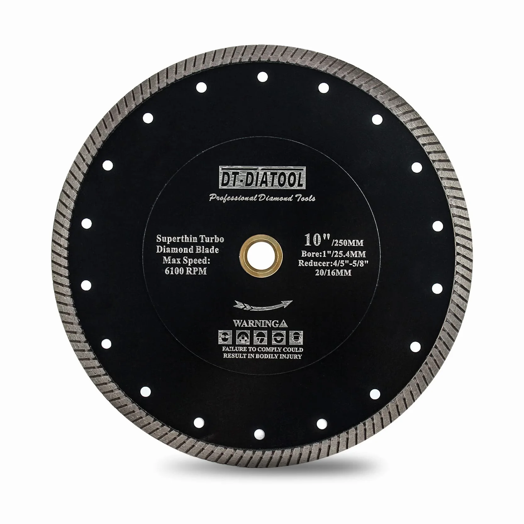 DT-DIATOOL Brzeszczot diamentowy, 250 mm, super cienka tarcza do cięcia płytek z segmentami turbo do ceramiki, granitu, marmuru, kamienia sztucznego