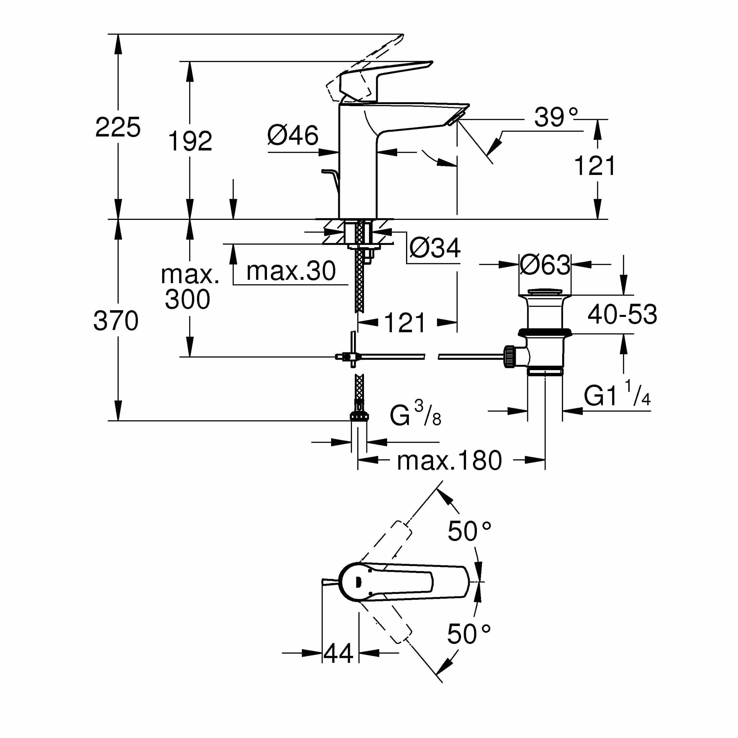 Grohe Start Bateria, Srebrny, M (225 mm)