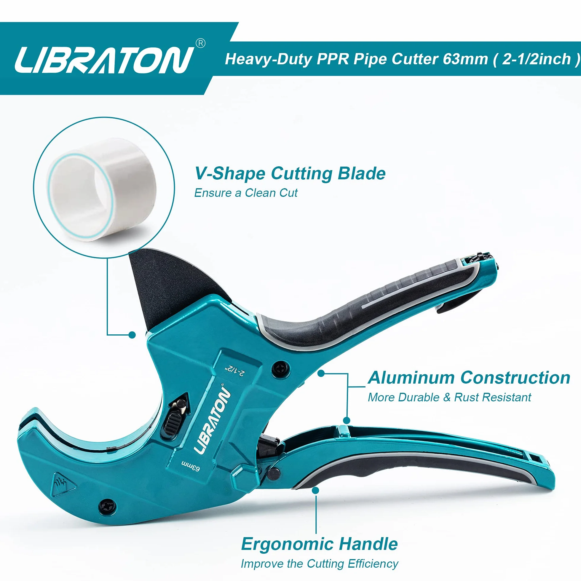 Libraton Obcinak do rur z PCW 63 mm, duży frez PVC, ulepszone ostrze do wytrzymałości, obcinacz do rur z tworzywa sztucznego do cięcia rur PVC, rur PEX, rur z tworzywa sztucznego