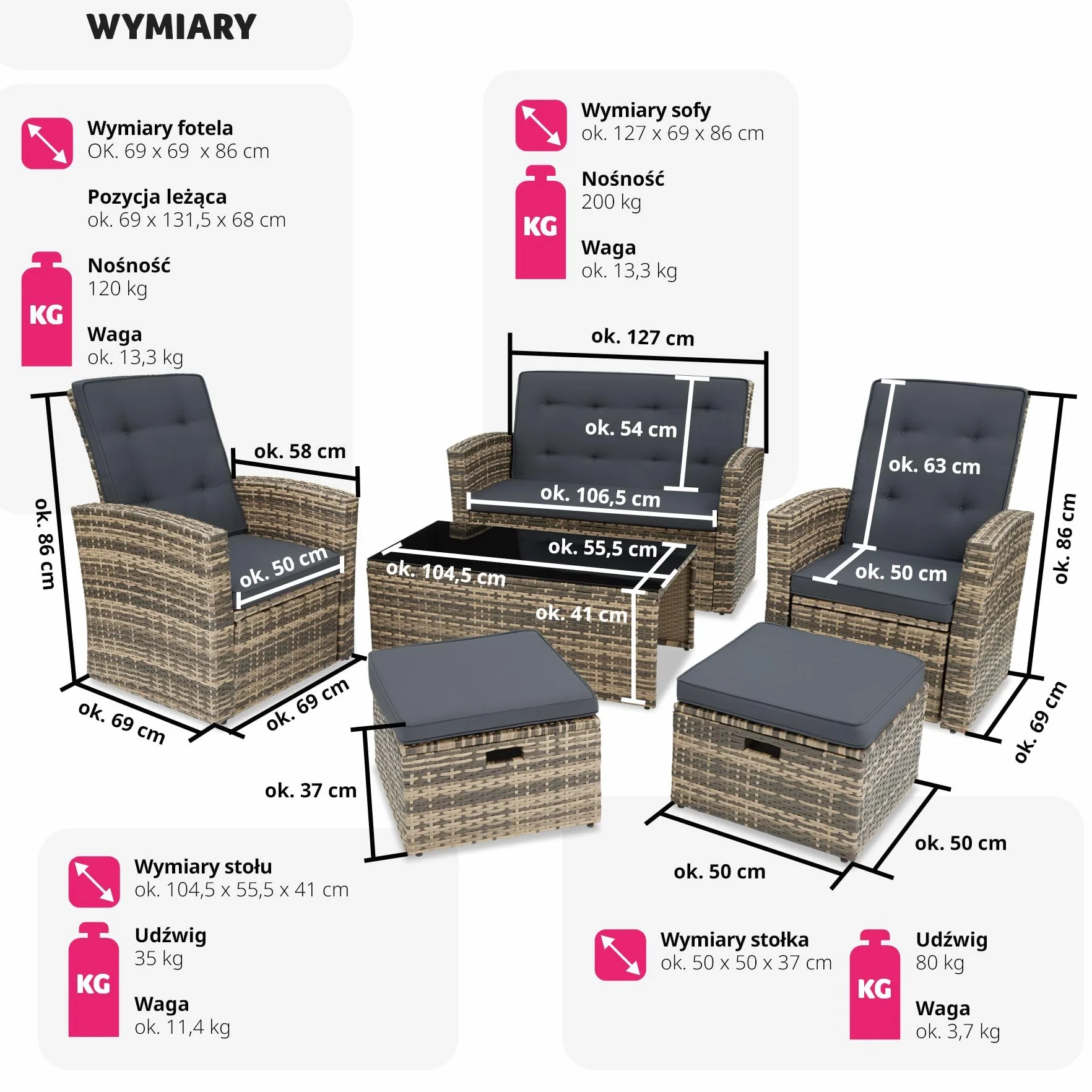 tectake® Zestaw Mebli Ogrodowych Bari, 6-osobowy, Wysokiej Jakości Technorattan UV, Aluminiowa Rama, Regulowane Oparcia, Stolik ze Szkłem Bezpiecznym (Naturalny)