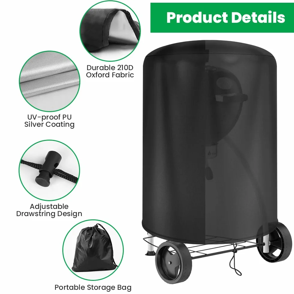 OFFCUP Pokrowiec do grilla Weber 57 cm wodoodporny PU Oxford 210D okrągły Ø70 x 90 cm