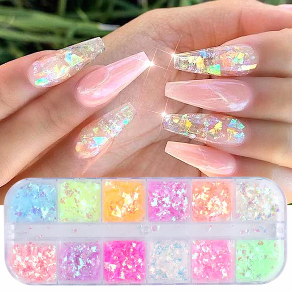 Nail Art Glitter Cekiny Płatki Opalizujące Żużel do Paznokci Brokat Chunky Płatki 3D Holograficzne Paznokcie Motyl