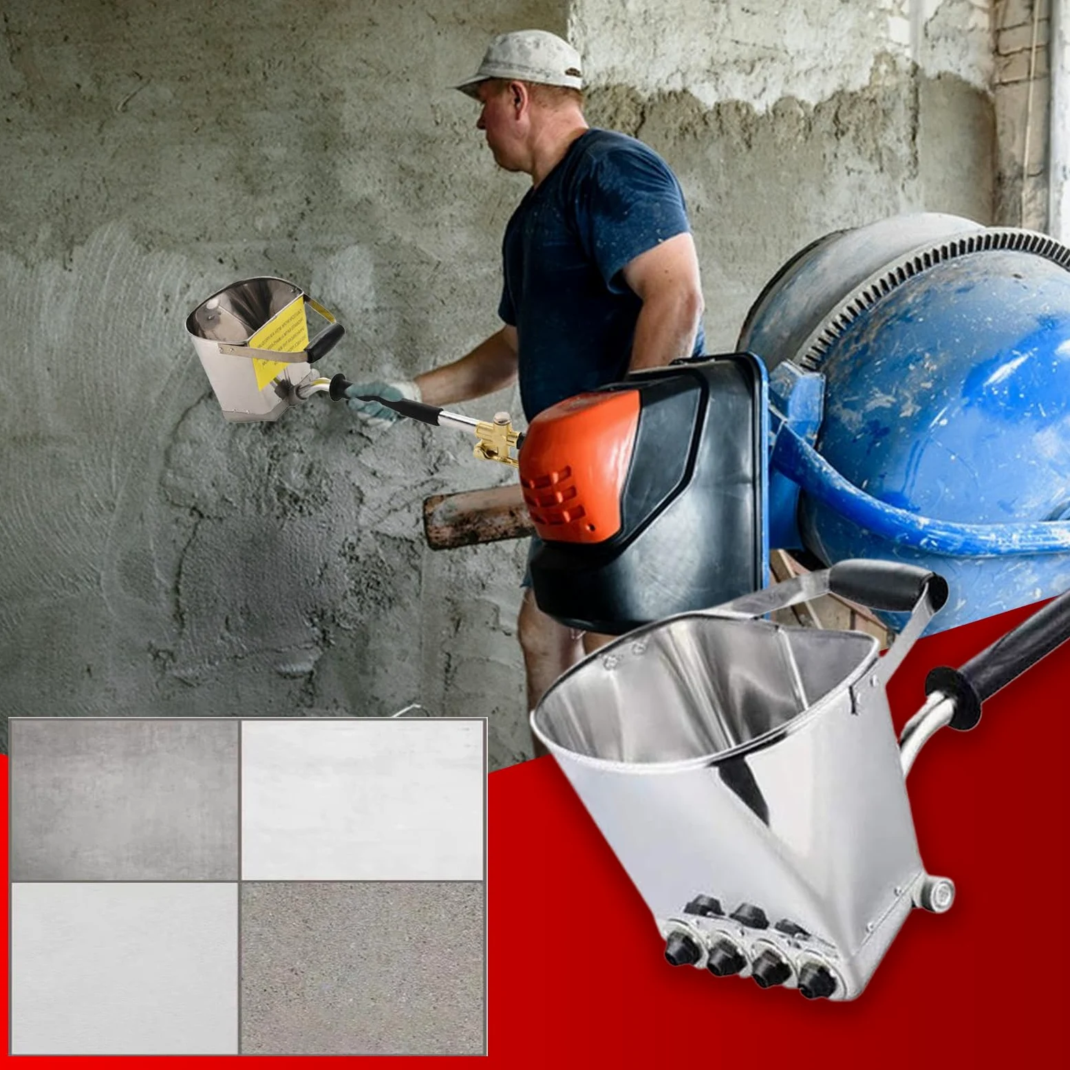Opryskiwacz cementowy, pneumatyczne ?dzie do tynkowania, konstrukcja 71 x 20 cm, trwa?y zbiornik ze stopu, wysokoci?nieniowa konstrukcja 4 z ergonomicznym uchwytem, sprz?t do renowacji ?cian i
