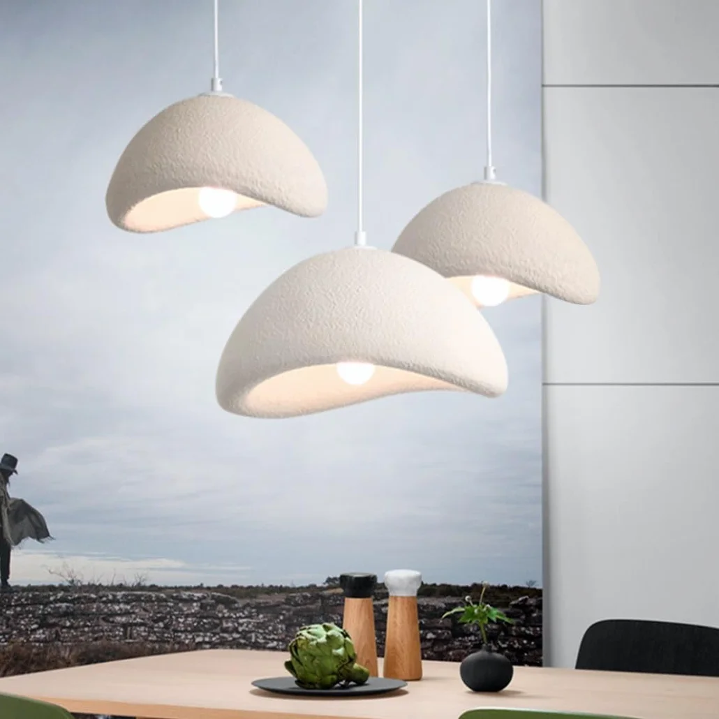 Kreatywna Lampa Wisząca Wabi-Sabi Nowoczesna Lampa Wisząca Biały Matowy Styl Nordycki Cementowa Żyrandol E27 Lampy Wiszące Do Sypialni Salonu Jadalni Pokoju Dziecięcego Kuchni Hotel Restauracja(40cm)