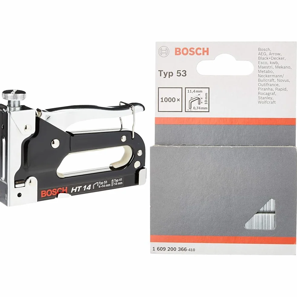 Bosch Zszywacz ręczny HT 14 (drewno, typ zszywek 53) & Bosch Accessories Zszywka z cienkiego drutu, typ 53 11,4 x 0,74 x 10 mm